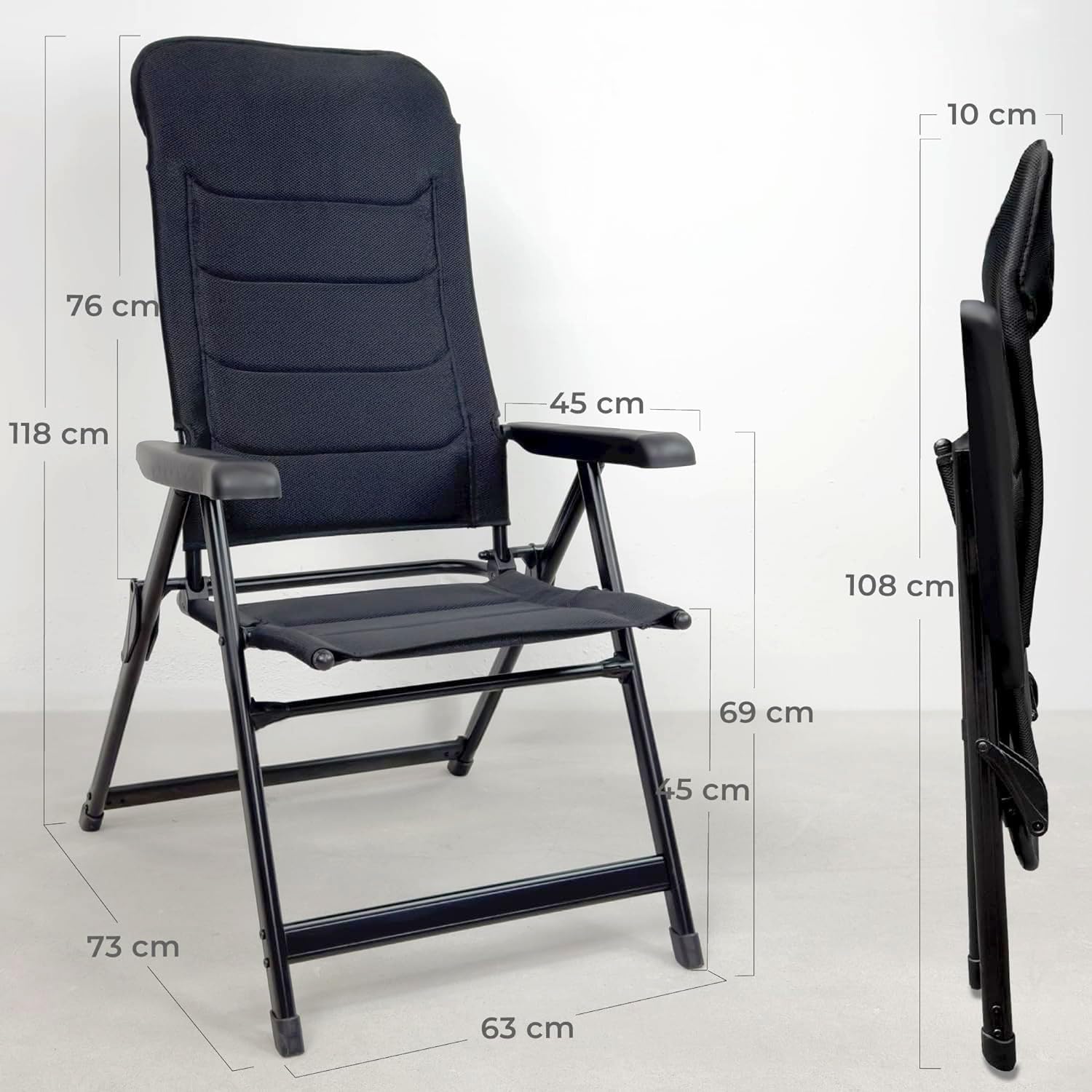 osoltus Klappsessel Comfort Plus Black Magic - Soft Touch Bezug - ergonomischer Camping-Stuhl - Klappstuhl für Garten, Balkon & Terrasse - Grey Stone - Schwarz