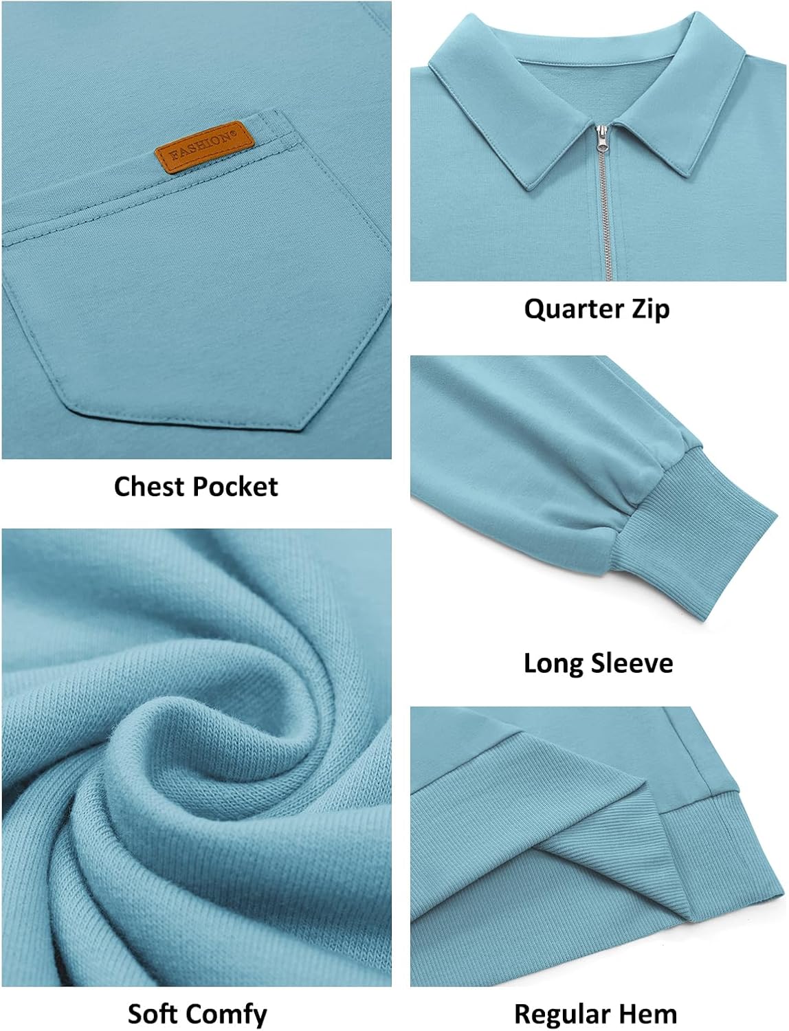 Yousify Men's Long Sleeve Polo Shirts Quarter Zip Casual Lightweight Cotton Pullover Top - Image 5