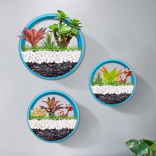 Vista 28 de Paquete de 3 macetas colgantes de pared, cesta moderna de pared redonda, maceta vertical para interiores y exteriores, jarrón para plantas Oro,Negro