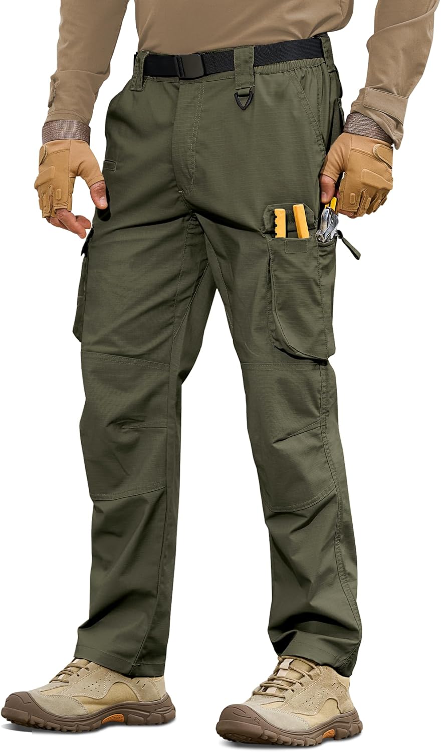 MOURCE Men's Tactical Pants Ripstop - Water-Resistant Lightweight Cargo Work Hiking Pants with 10 Pockets for Outdoor & EDC