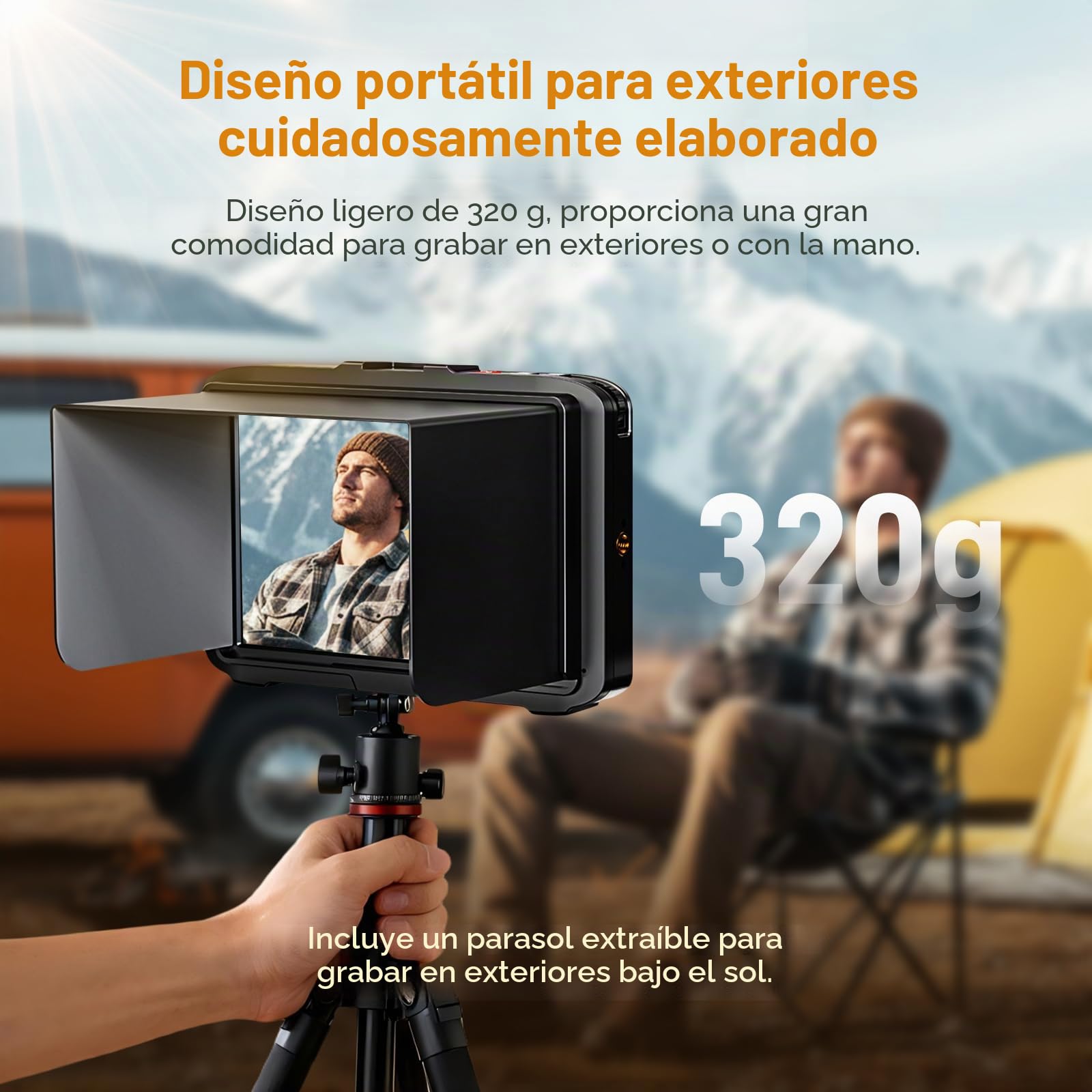 LILLIPUT V7 7 Pulgadas Monitor de cámara,1920 x 1200 Monitor vídeo, 3D LUT,320g,Control Mediante Rueda y Control por Voz en inglés,HDR,4K 60Hz, HDMI 2.0,Placa para batería NP-F,Negro, Incluye Parasol