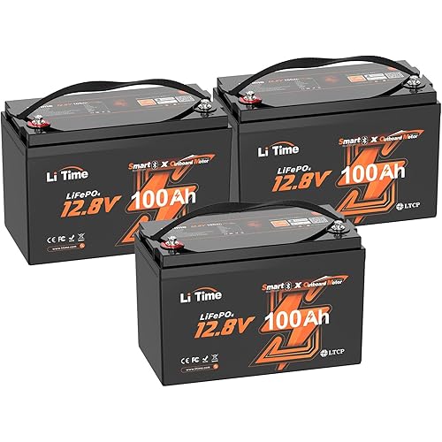 Litime 12V 100Ah LiFePO4 Battery, 12 Volt Bluetooth Lithium Battery with Low Temp Protection, Max. 15000 Deep Cycles, Built-in 100A BMS for Trolling Motors, Boat, Marine, 3Pack （Group 31）