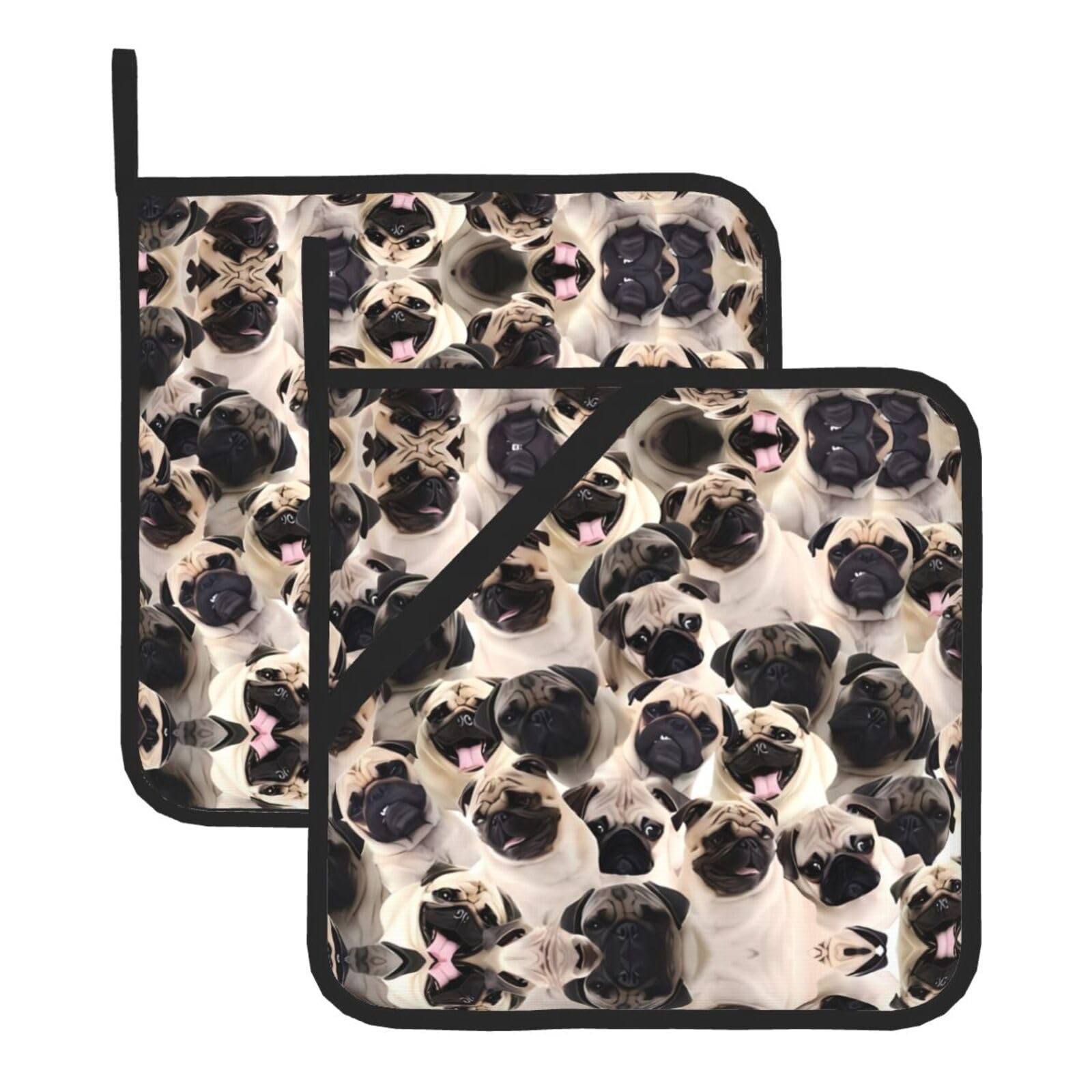 HJFCZH DOG Prints Square Hot Pads for Kitchen - Waterproof Heat Resistant Potholders, Thick Trivet Covers with Hanging Loops, Oven & Grill Dish Protectors (2-Pack)