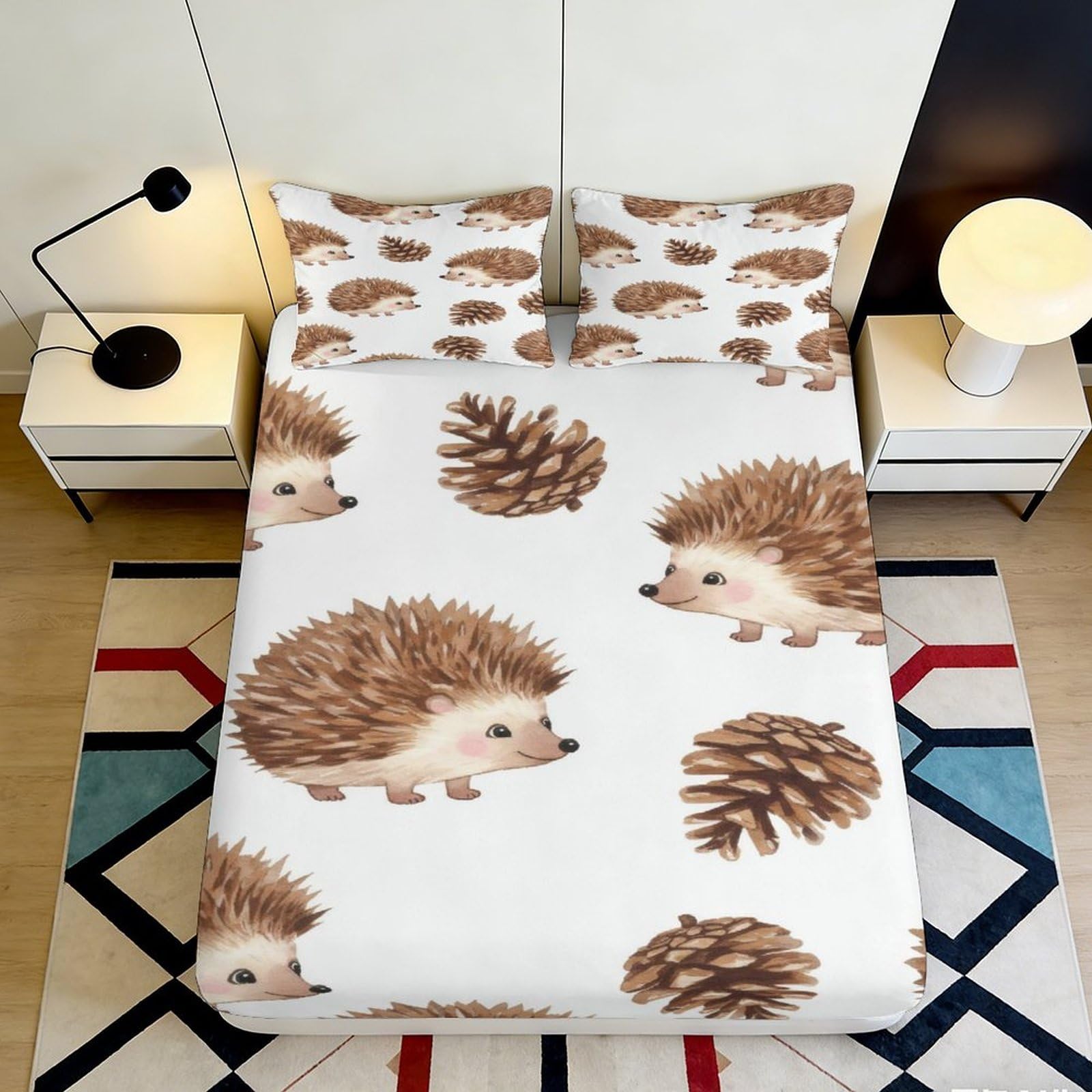 3D Printed Hedgehog Pattern Fitted Sheet Microfiber Soft Durable Pinecone Bed Cover for Bedroom Dormitory Guest Room Mattress Protection 200x200x25cm