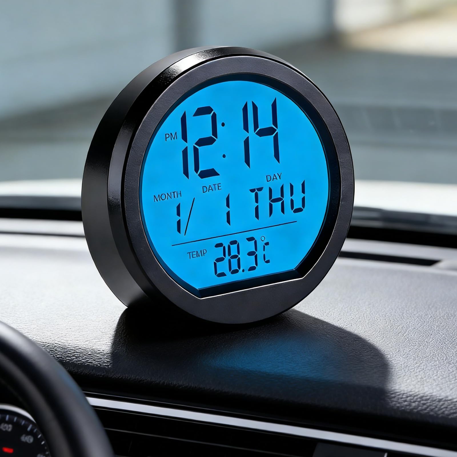 Termometro Orologio Digitale Per Auto, 3 In 1 Mini Orologio Da Cruscotto Auto A Batteria E Energia Solare Con Luce Notturna, Orologio Da Tavolo Digitale Display Temperatura E Data Per Veicoli E Uffici