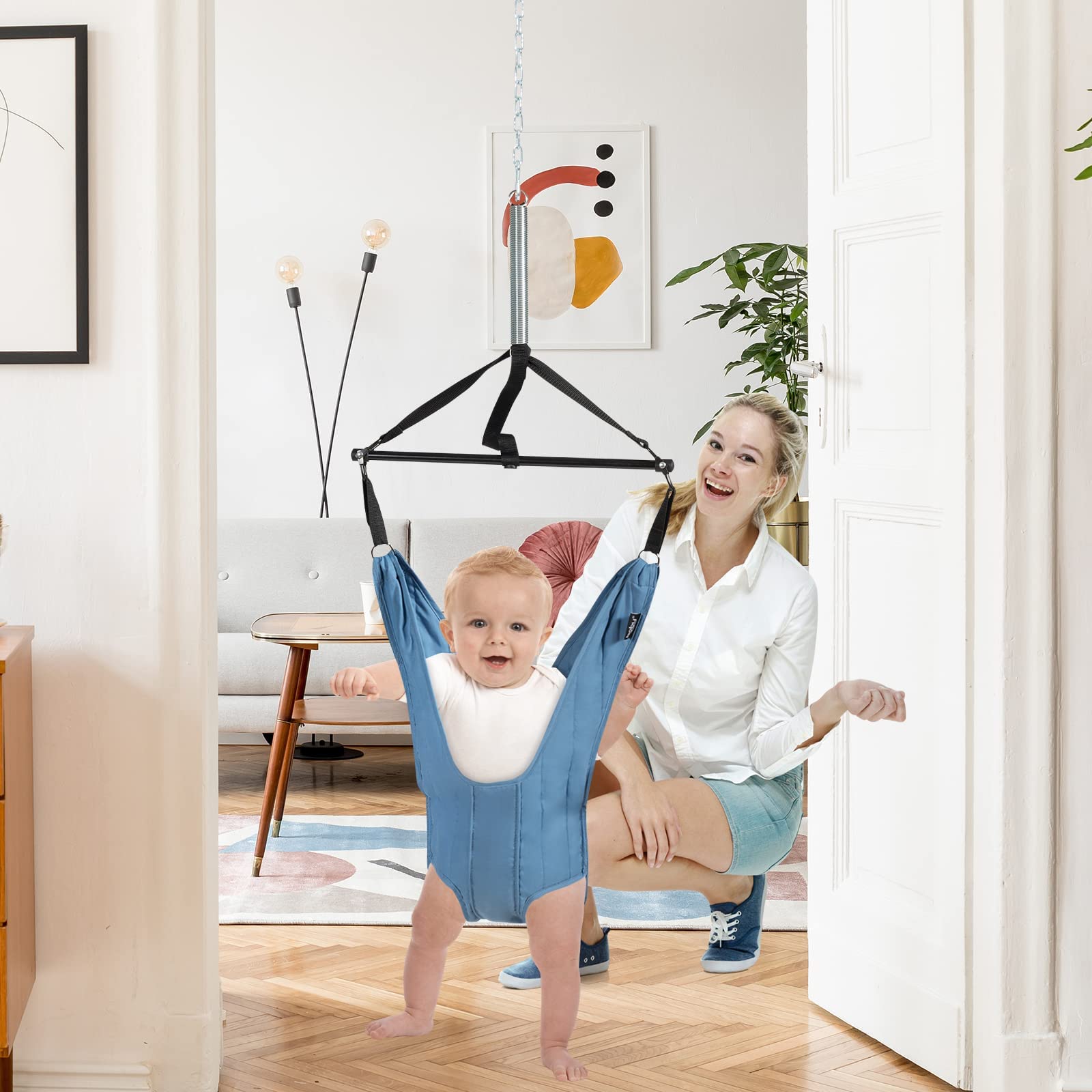 COSTWAY Baby Türhopser längenverstellbar, Tür Schaukel, Türrahmen Jumper inkl. Türklammer, für Kleinkinder von 6-12 Monate (Blau)