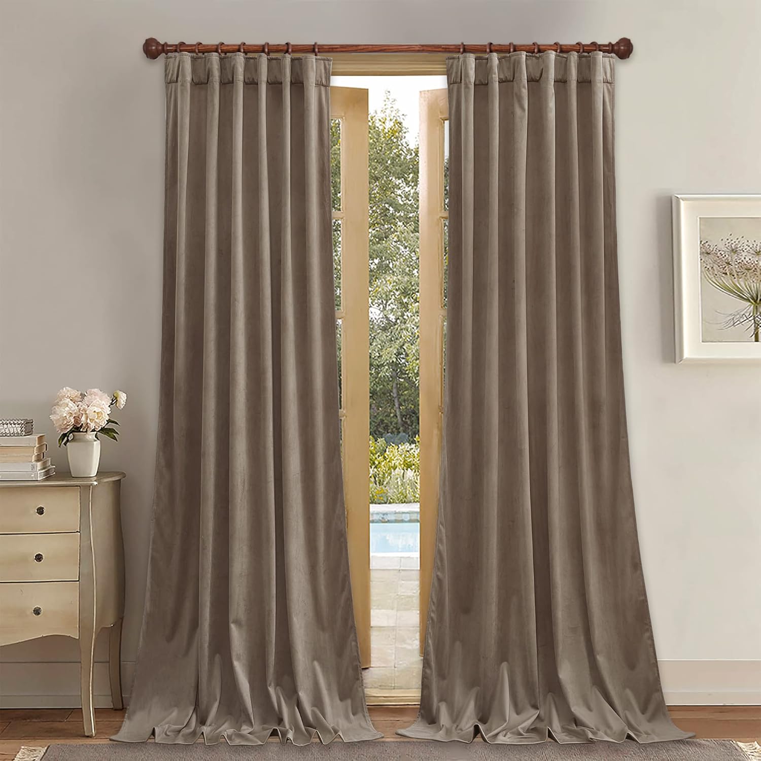 StangH Taupe Velvet Curtains 96 inches Long, Luxury Back Tab Thermal Insulated Room Darkening Window Drapes for Sliding Glass Door/Bedroom, W52 x L96, 2 Panels 52"W x 96"L (Pack of 2) Beige Series - Taupe