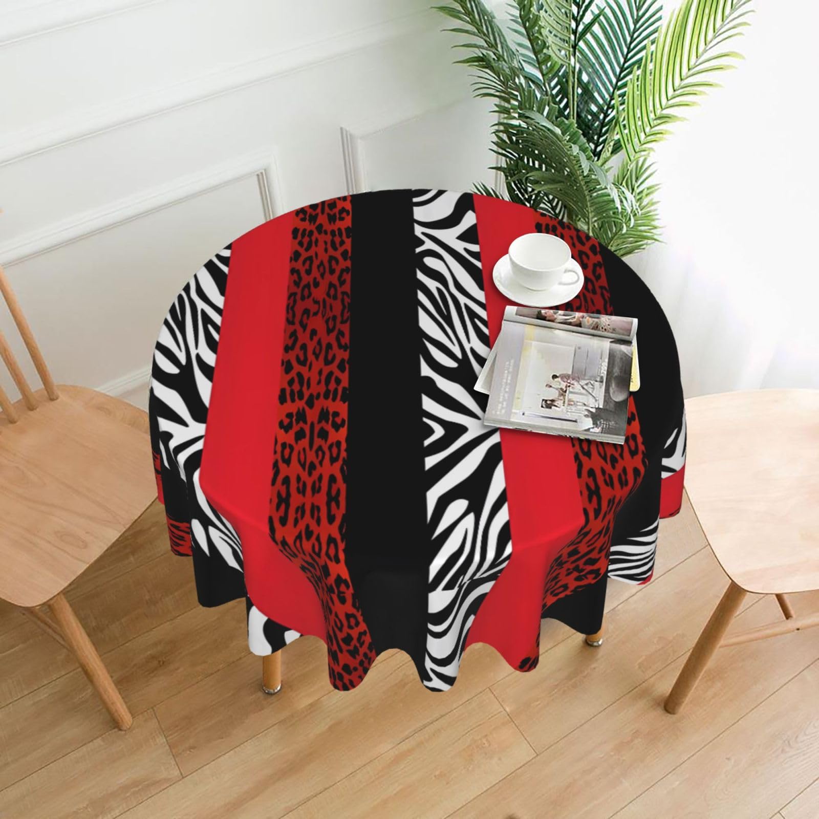 WHJSHOP Red Leopard and Zebra Animal Prints Round Decorative Throw – 60in Stylish Table Cover for Dining, Parties & Outdoor Events