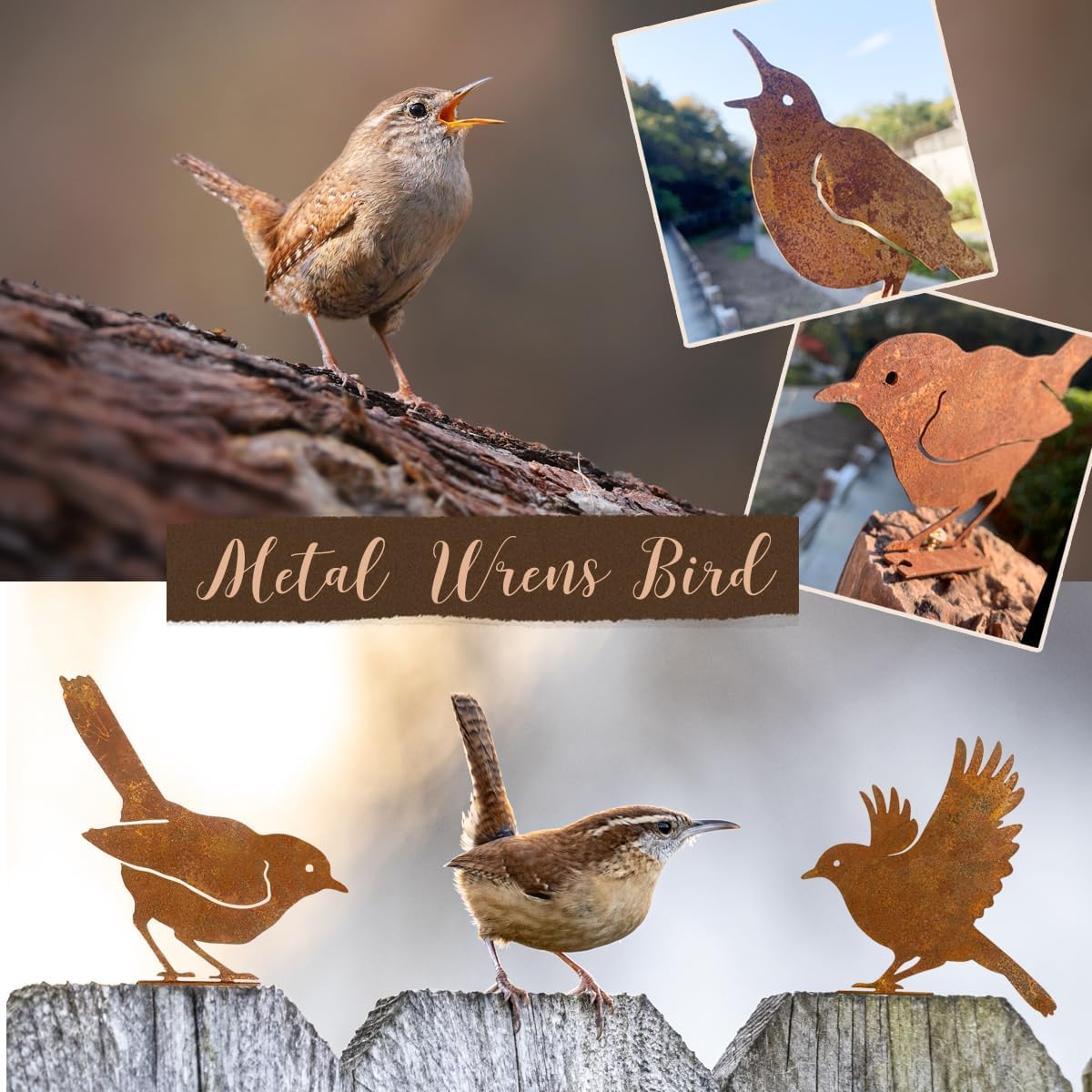 Rost Vogel Gartendeko für Draußen Rust Vögel Garten Deko Frühling,Gartenstecker Metall Roststecker Wetterfest,5er set Bird Baumstecker mit Schraube für Gartendekoration Bäume Pfähle oder Zäune