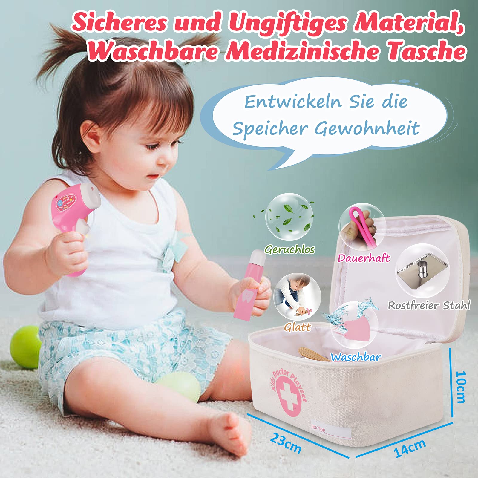 Sundaymot Arztkoffer für Kinder - 32-teiliges Medizinisches Spielzeug Rollenspiel Set, Doktor Spielset Kit mit Stethoskop, Geschenk für Mädchen ab 3 Jahren