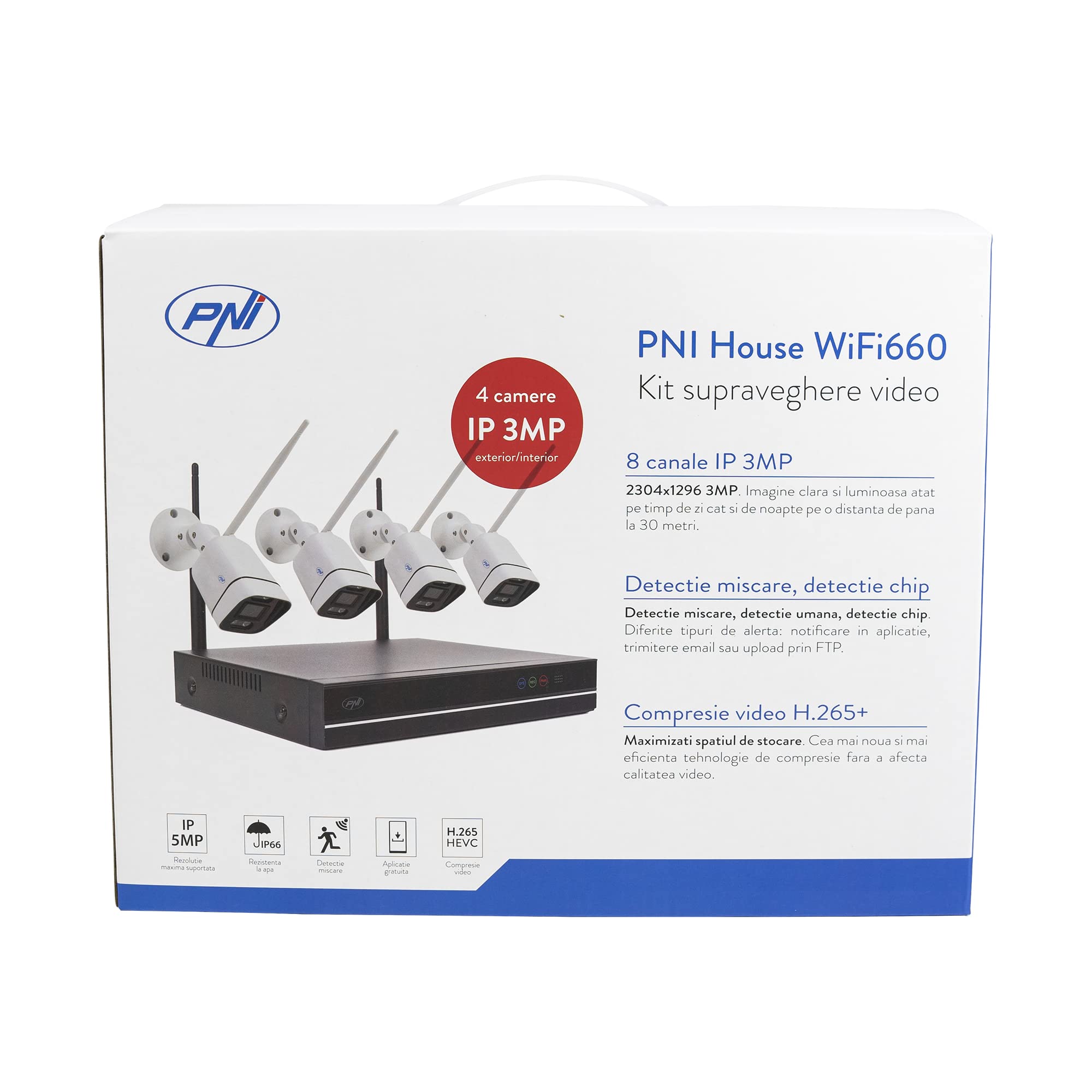 Kit videosorveglianza NVR PNI House WiFi660 e 4 telecamere wireless, 3MP con HDD 1tb incluso