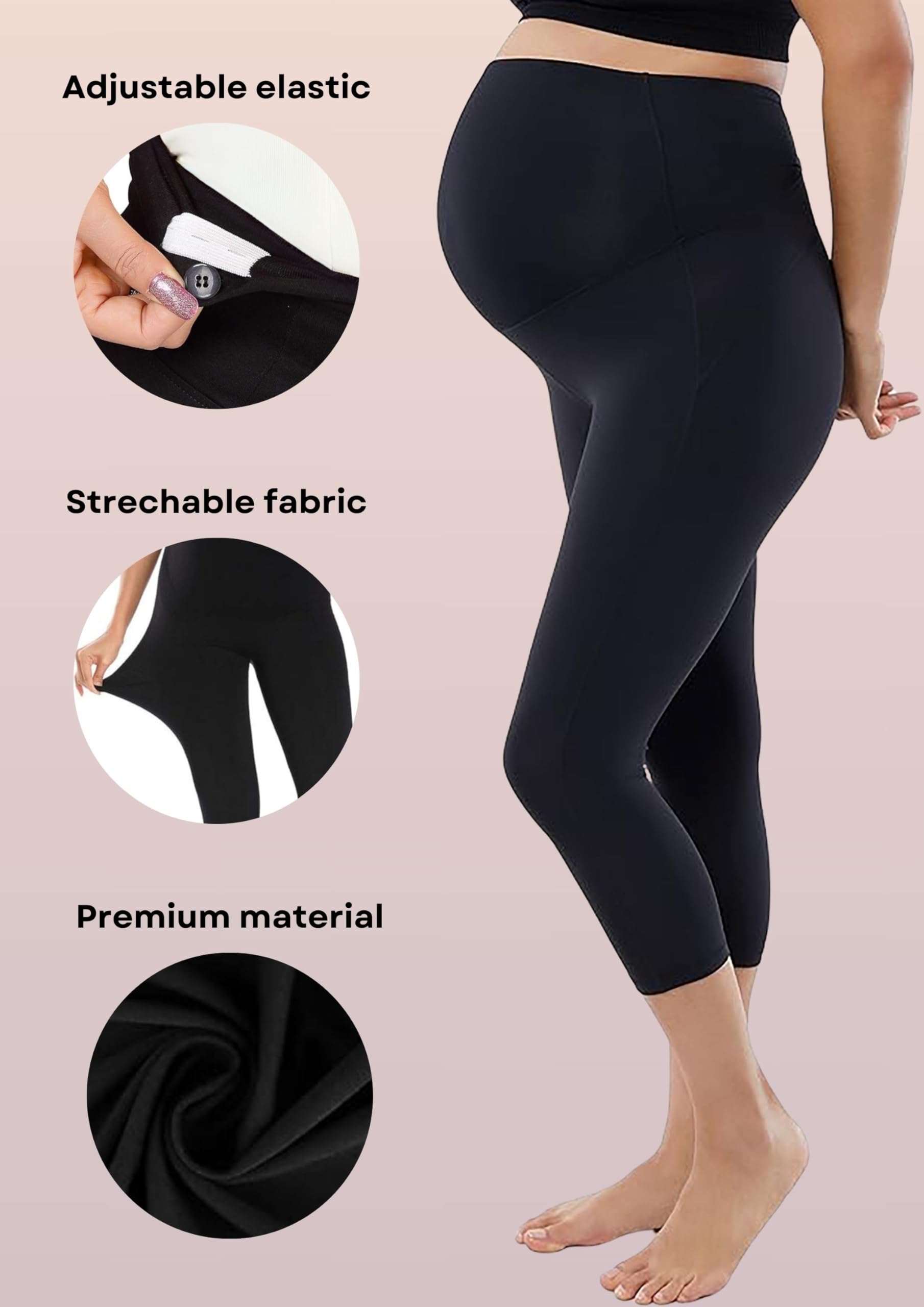 Litelooks Women's Cotton Lycra 3/4 Capri Maternity Leggings - Comfortable, Seam-Free, High Waist Support, Stretchable Pants for Pre & Post Pregnancy (in, Alpha, 3XL, Black, Brown) - Image 2 thumbnail