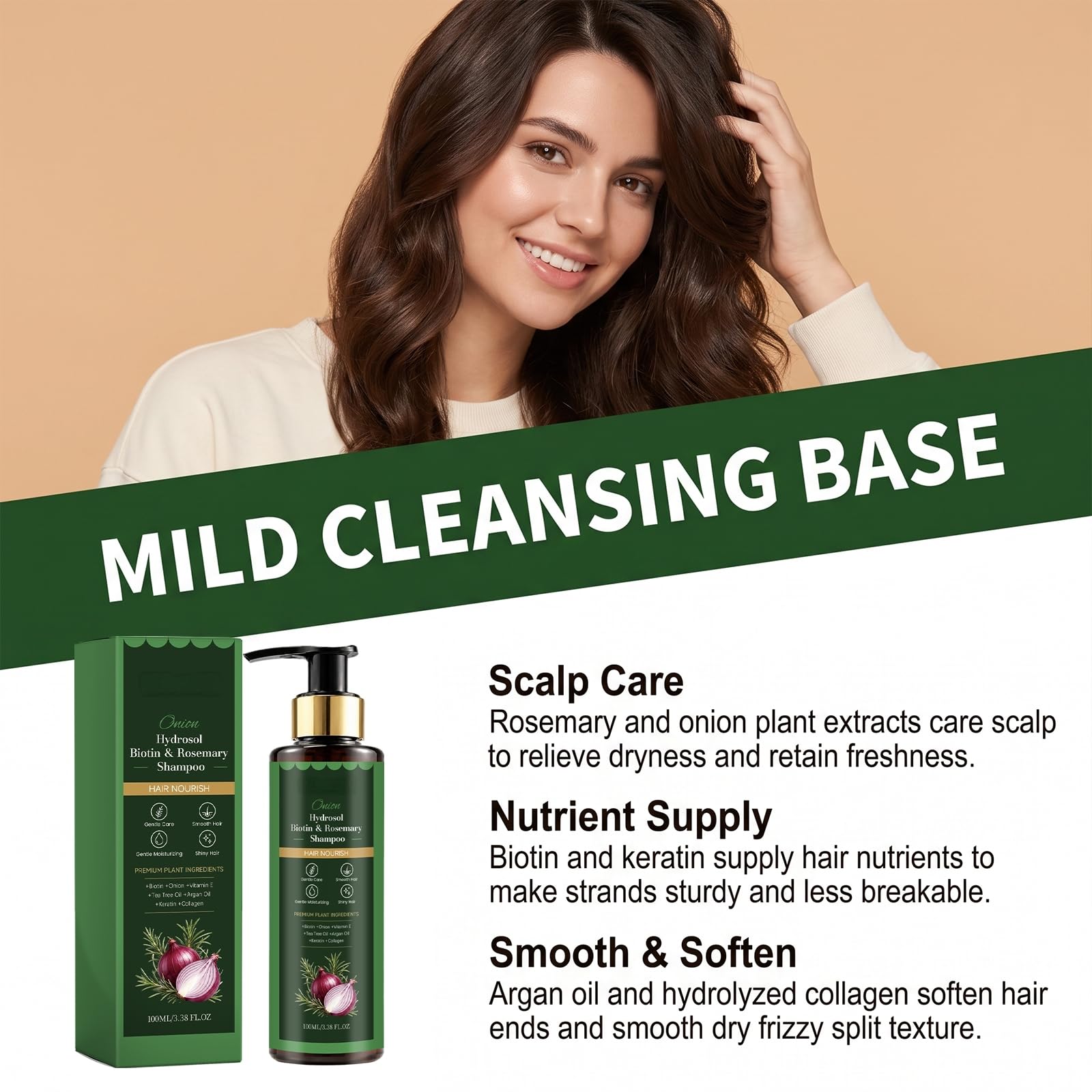 Zwiebelhydrolat-Biotin- und Rosmarin-Shampoo und -Spülung für Haarwachstum, verdickendes Haar, sanft zur empfindlichen Kopfhaut, verleiht Volumen und Glanz, feuchtigkeitsspendende Formel (4pcs)