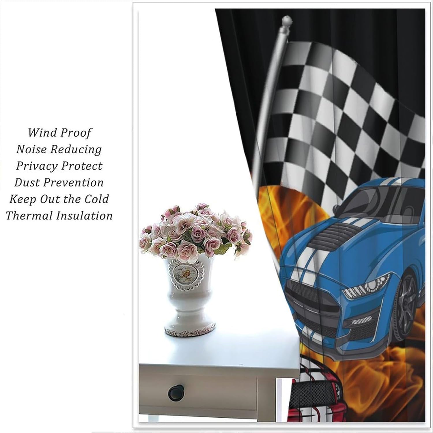 Speed Racing Car Fire Curtains for Boys,Race Sports Car Room Rod Pocket Blackout Window Treatments Drapes for Bedroom Living Room Nursery 42" W X 54" L