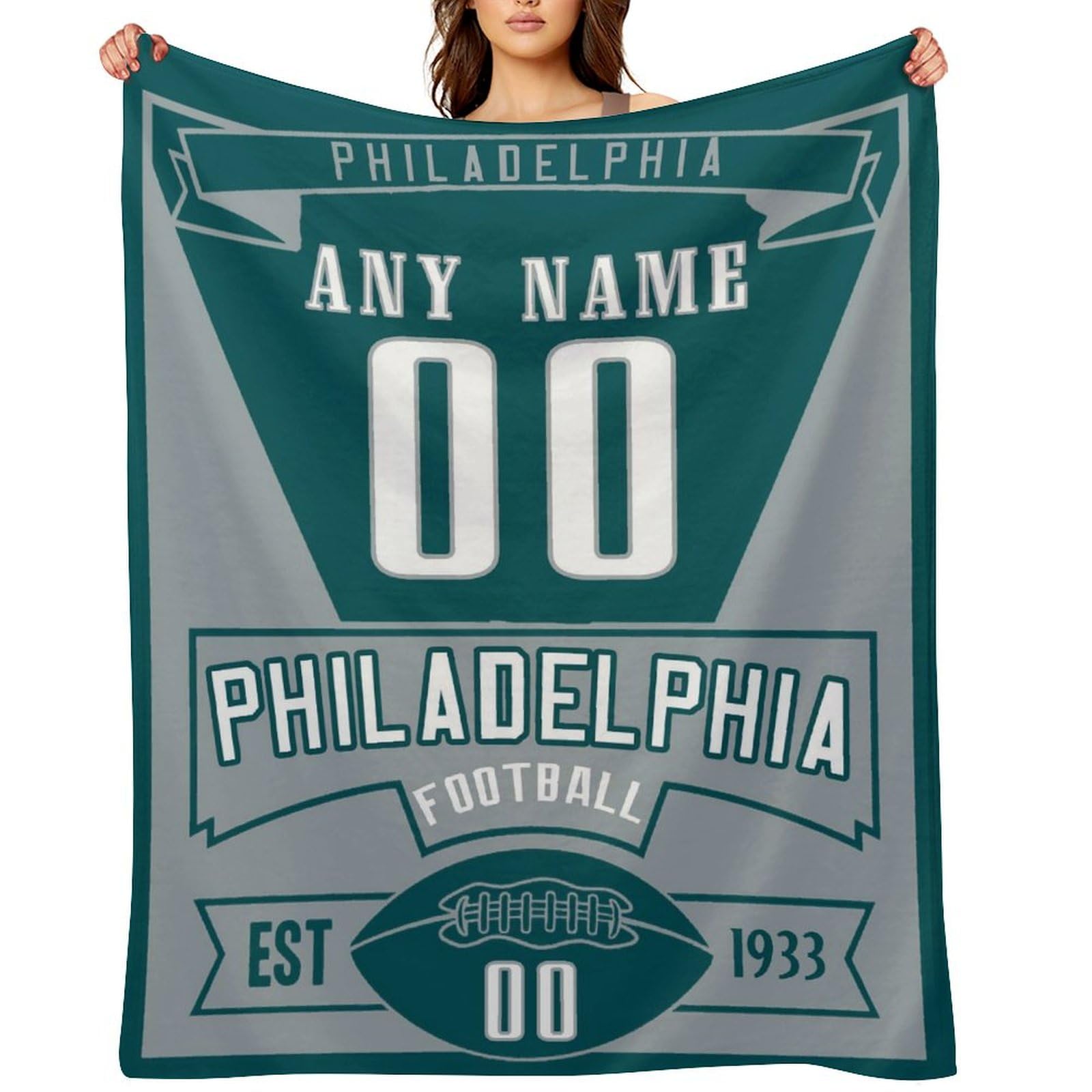 Custom Blanket for Football Fans Gift, City Flannel Throw Blankets Personalized Name & Number for Men Women Kids, Products Ships Next Day Printed in USA