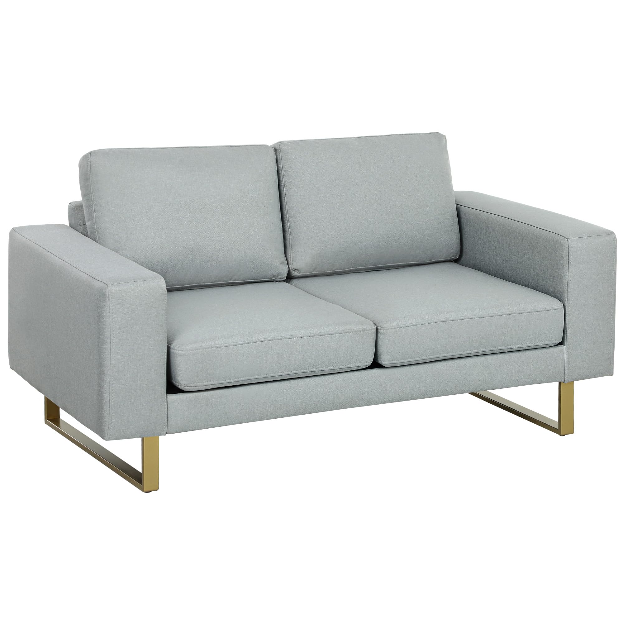 HOMCOM Zweisitzer Sofa 145cm - Stoffcouch Mit Kissen In Hellgrau