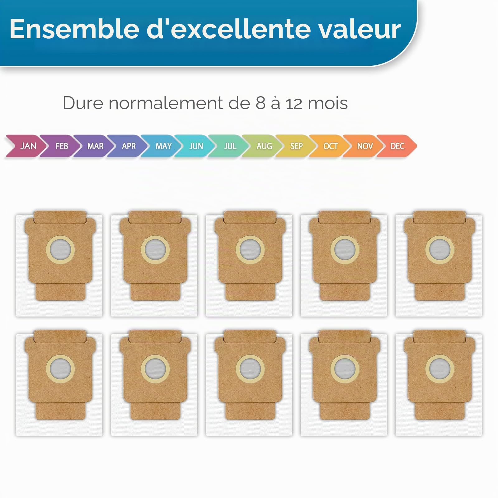 (10 pièces) Q0520 Q052020 Sacs à Poussière de Rechange Compatibles avec l'aspirateur Robot iRobot Roomba 2 Essential avec Station de Vidage Automatique Q0250, kit d'accessoires pour Sacs à Poussière