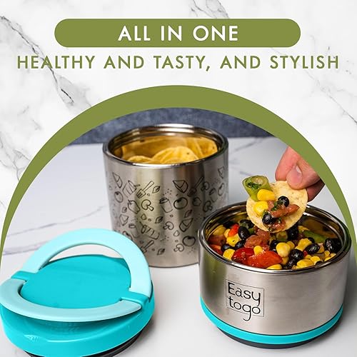 Miniatura 5 de Lonchera de 2 niveles  Contenedor de alimentos aislado apilable de acero inoxidable de 32 onzas con bolsa de almuerzo, lonchera portátil para