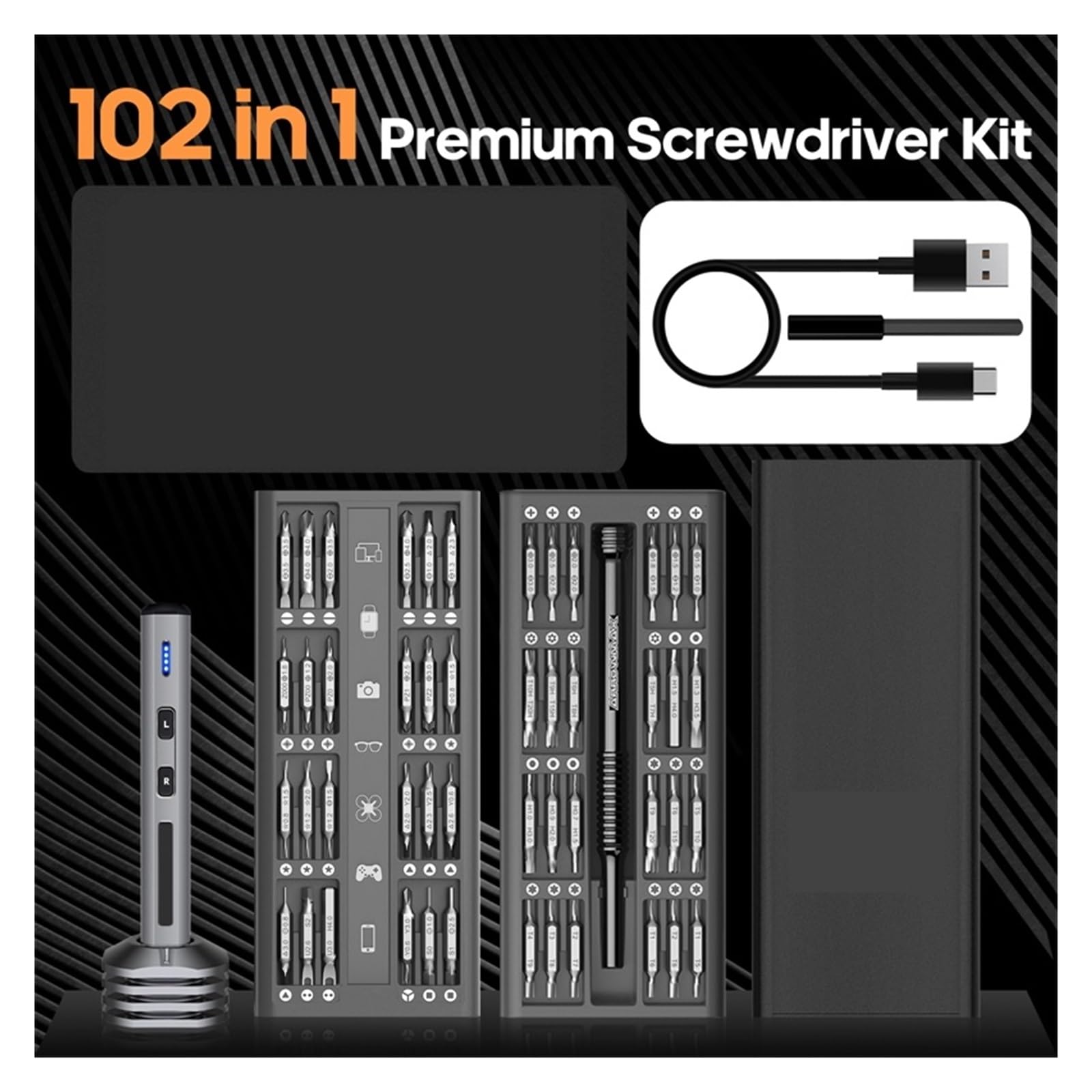 Zestaw Mini Wkrętaków Elektrycznych 96 W 1. Akumulatorowe Wkrętaki Precyzyjne Do Naprawy Telefonów Idealny Codziennego Użytku Przemyśle Lekkim(SES Mini Plus Black)