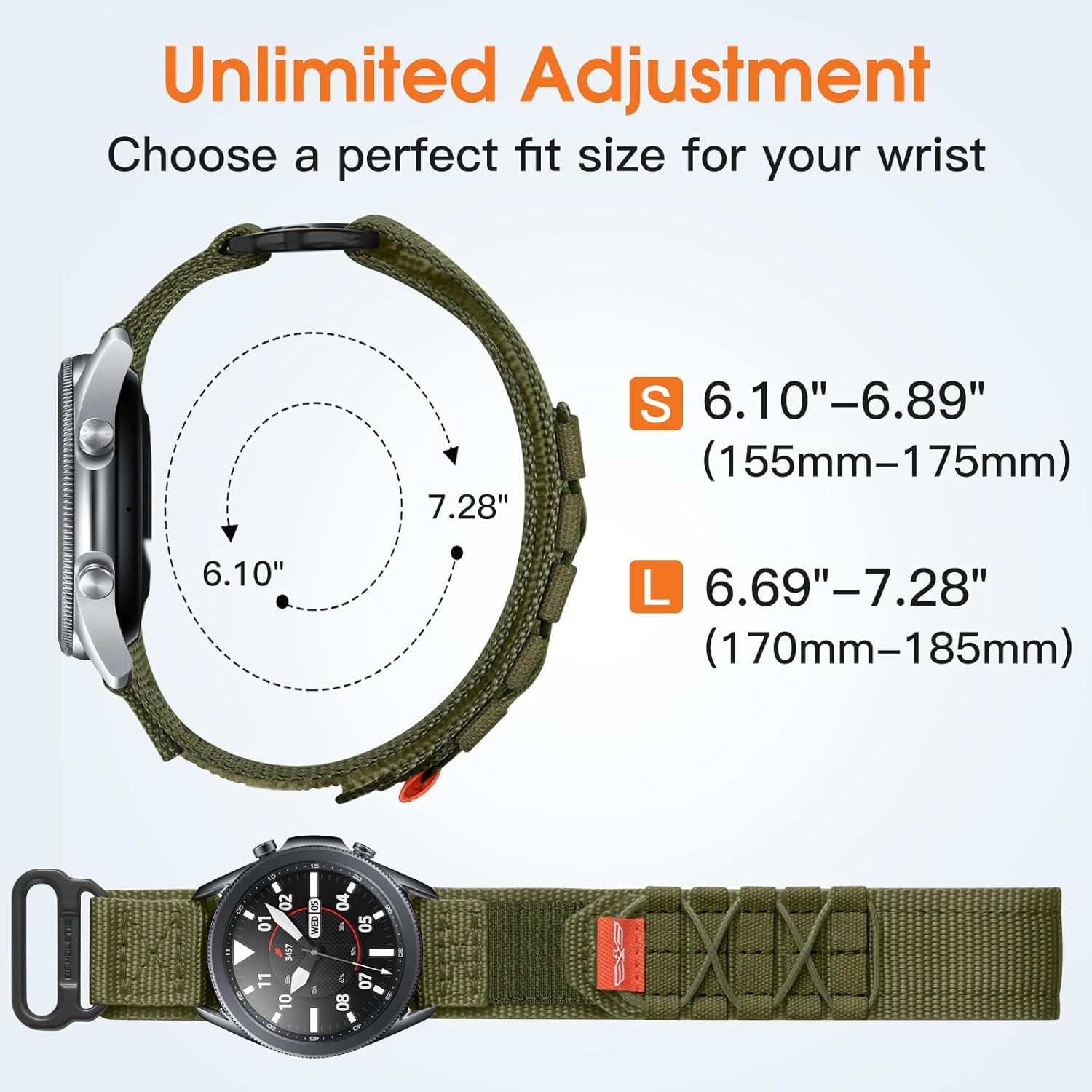 Bandletic 22mm Bands Compatible with Samsung Galaxy Watch 3 45mm/Galaxy Watch 46mm SM-R800/Gear S3 Frontier/Classic, Military Rugged Nylon Sport Strap