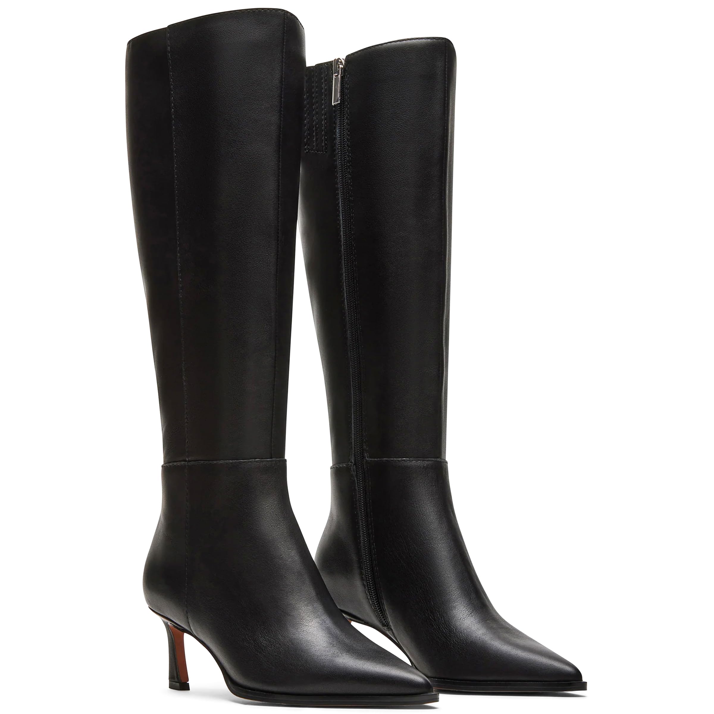 Celbreez Knee High Boots Women Kitten Heel Pointed Toe Tall Boots for Women Side Zipper Long Boots comfortable