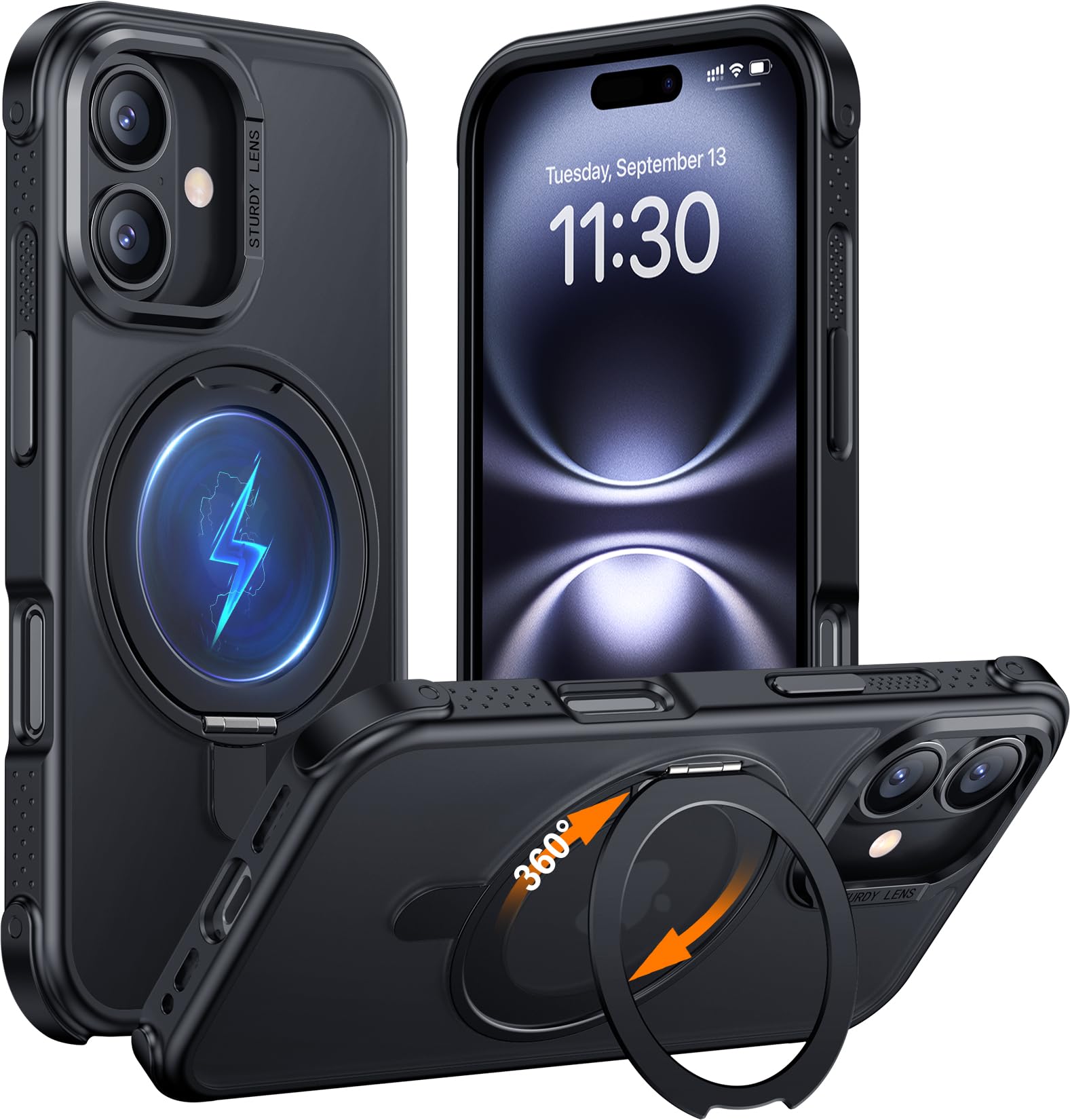 Anneau magnétique compatible iPhone 16 6,1" noir mat pour corriger la charge sans fil - 8