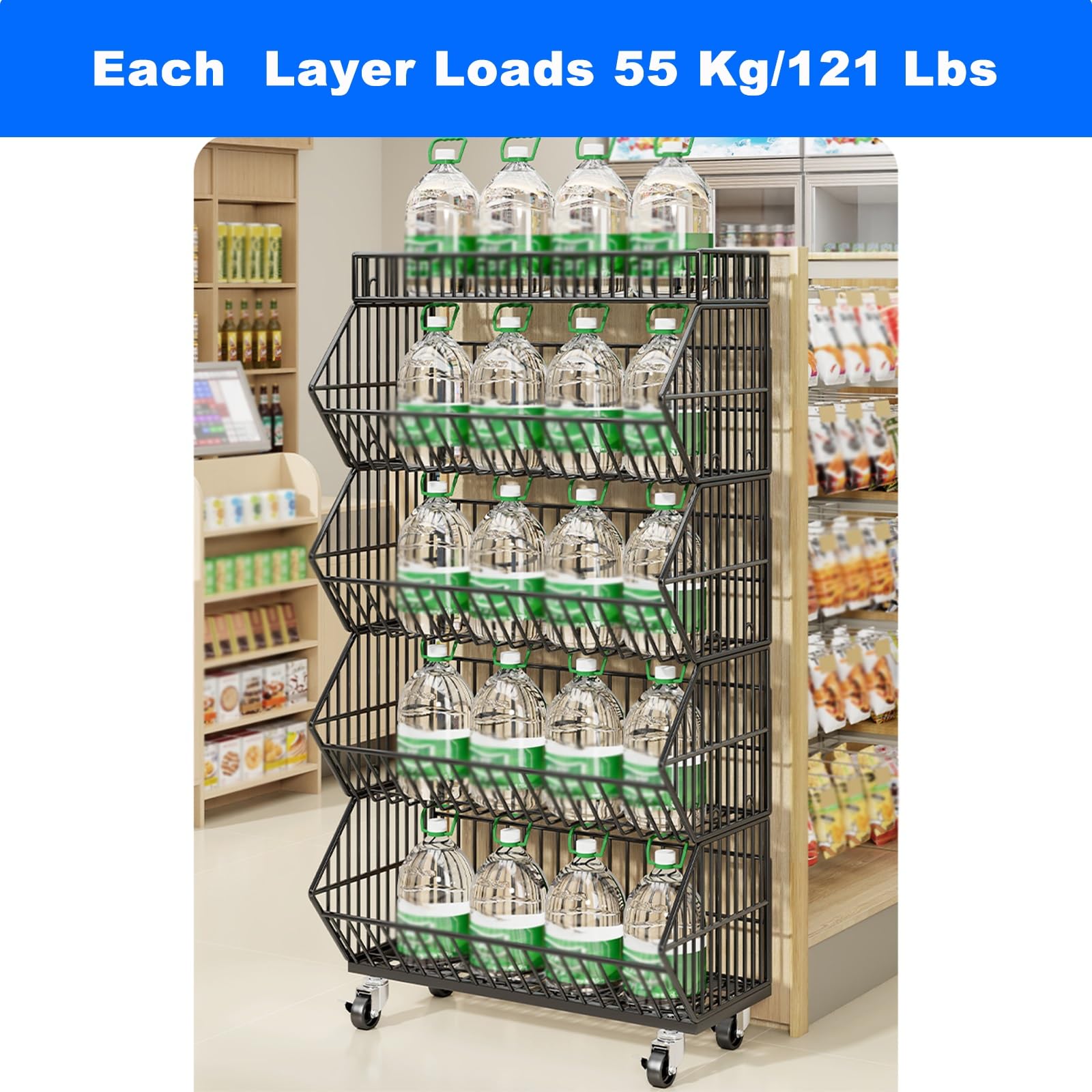 Snack-Regal im Supermarkt 5-lagiges Verkaufsdisplay-Rack, 140 cm hoher Snack-Organizer-Ständer for Bäckerei-Supermärkte und Privathaushalte, 23,6" 35,4" 47,2" langes Snack-Regal for kommerzielle Super