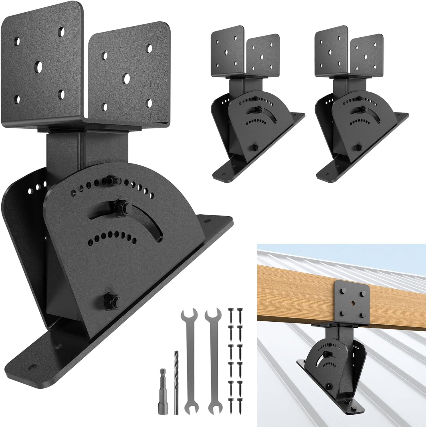 4Pcs 4x4/4x6 Roof Riser Brackets Kit Heavy Duty Roof Riser for Stable Support Patio Pergola Pergola Brackets Includes Complete Set of Accessories