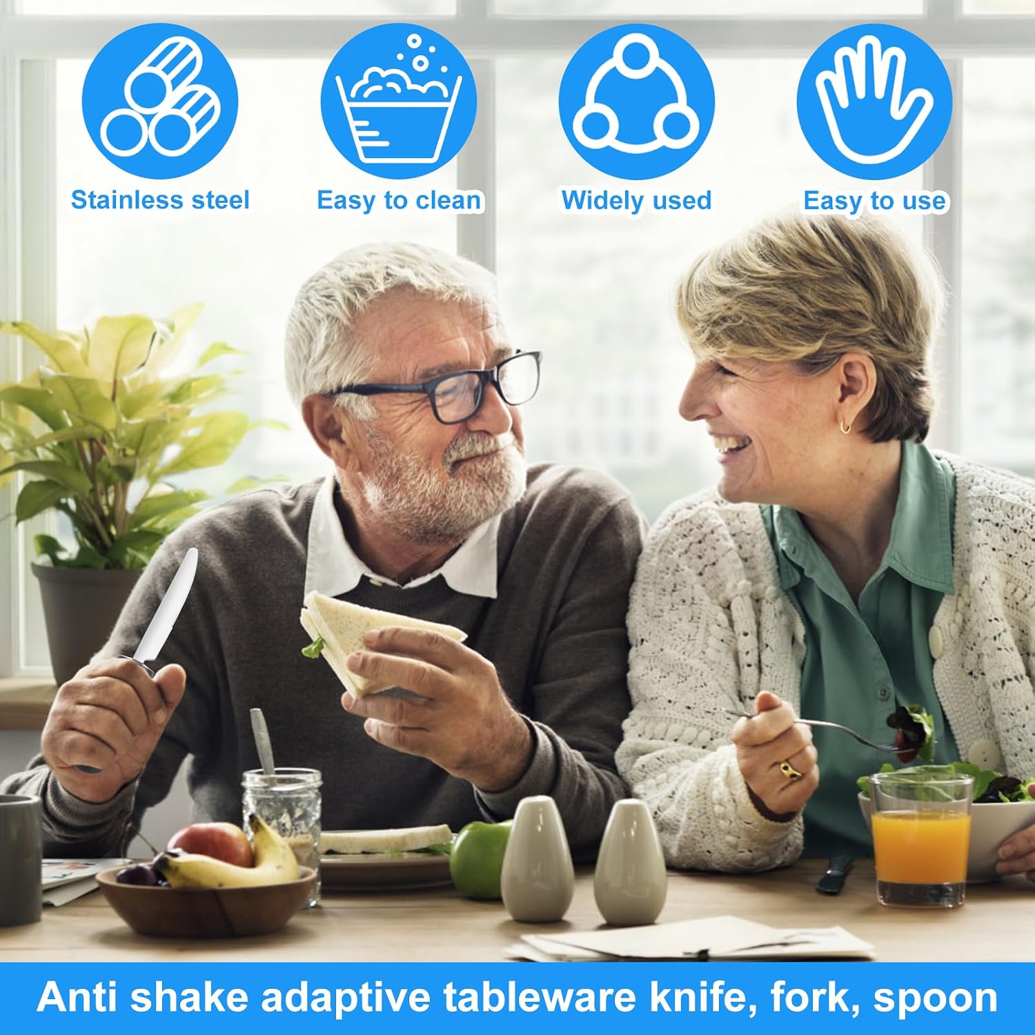 Adaptive Utensil Set Stainless Steel Bendable Cutlery Set Ergonomic Adult Silverware with Nonslip Handle Easy Grip Eating Aid Flatware Dishwasher Safe
