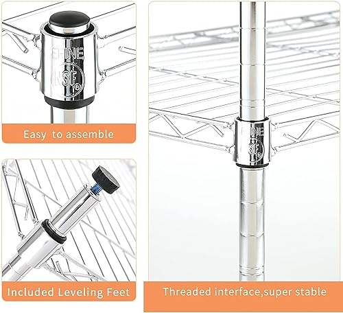 Miniatura 5 de Catalina Creations Paquete de 2 estanterías cromadas con 3 estantes, estante ajustable, estantes de alambre de acero, estanterías y almacenamiento