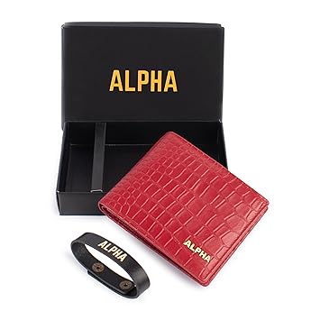 Alpha Premium Leather Mens Wallet | 100% Ethically Sourced Top Grain Leather | Luxury Craftsmanship | Smart Design | RFID Protection | Blending Style with Functionality | Business | Style 17, Red - image, photos