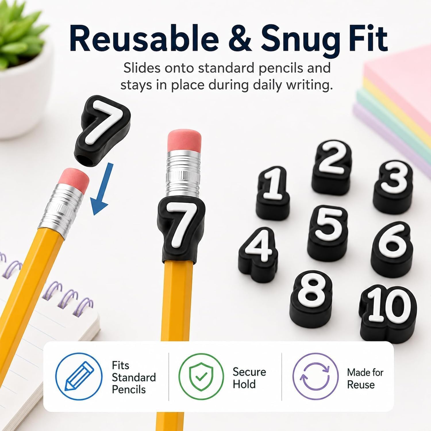 Numbered Pencil Toppers 1-30,Reusable Classroom Pencil Labels,Black