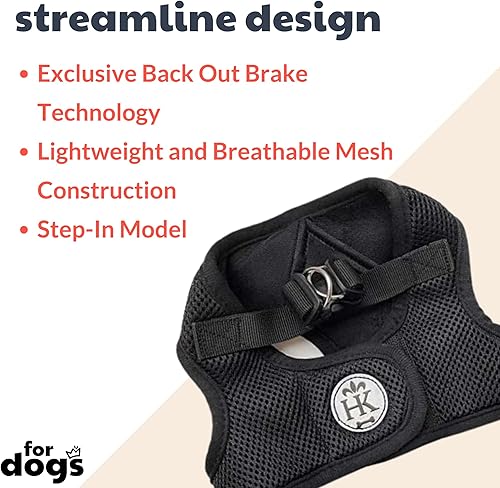 Huxley & Kent Hudson Harness  Negro (M, 15-22 libras)  Arnés de malla fácil de controlar para perros con tiras reflectantes para seguridad  H&K