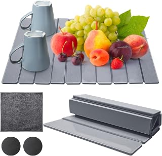 Large Stone Dish Drying Mat for Kitchen Counter with Anti Slip Pad, Polishing Tool and Rag, Pletpet Quick Water Absorbent Foldable Diatomaceous Earth Mat Match Any Counter for Cups