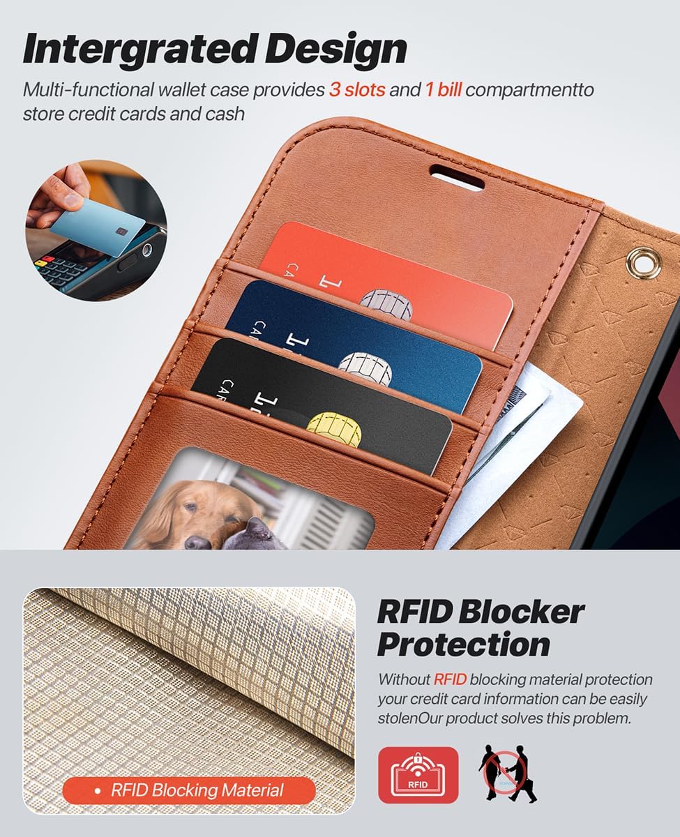 OCASE for iPhone 15 Case Detachable Wallet Case with Card Holder, 2 in 1 Pu Leather Flip Folio with RFID Blocking Stand Wrist Strap Shockproof Phone Cover 6.1 Inch 2023, Brown