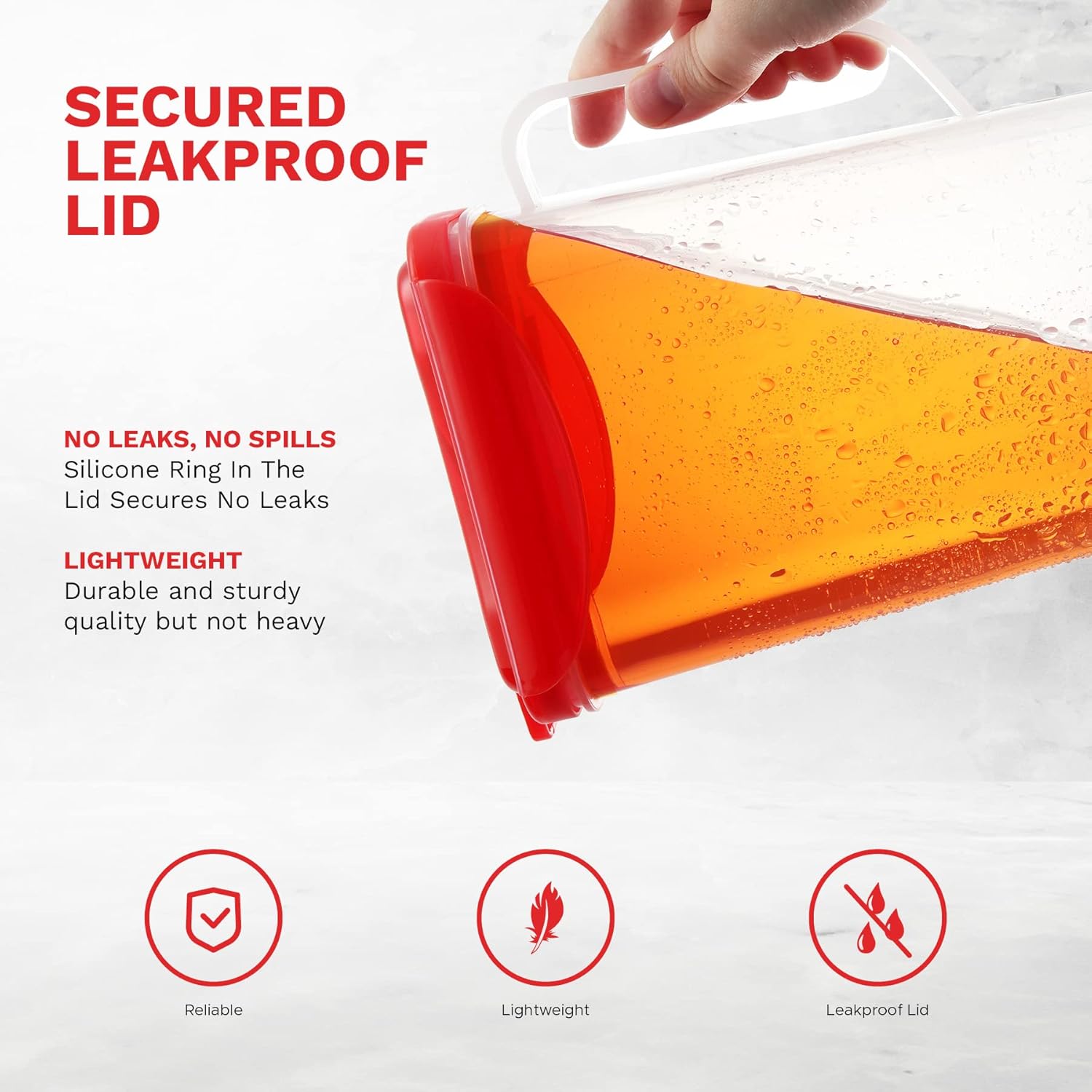 Red 50 Oz. Plastic Pitcher Set of 2 | Fridge Door Jug with Lid | Airtight Iced Tea Container - Image 4