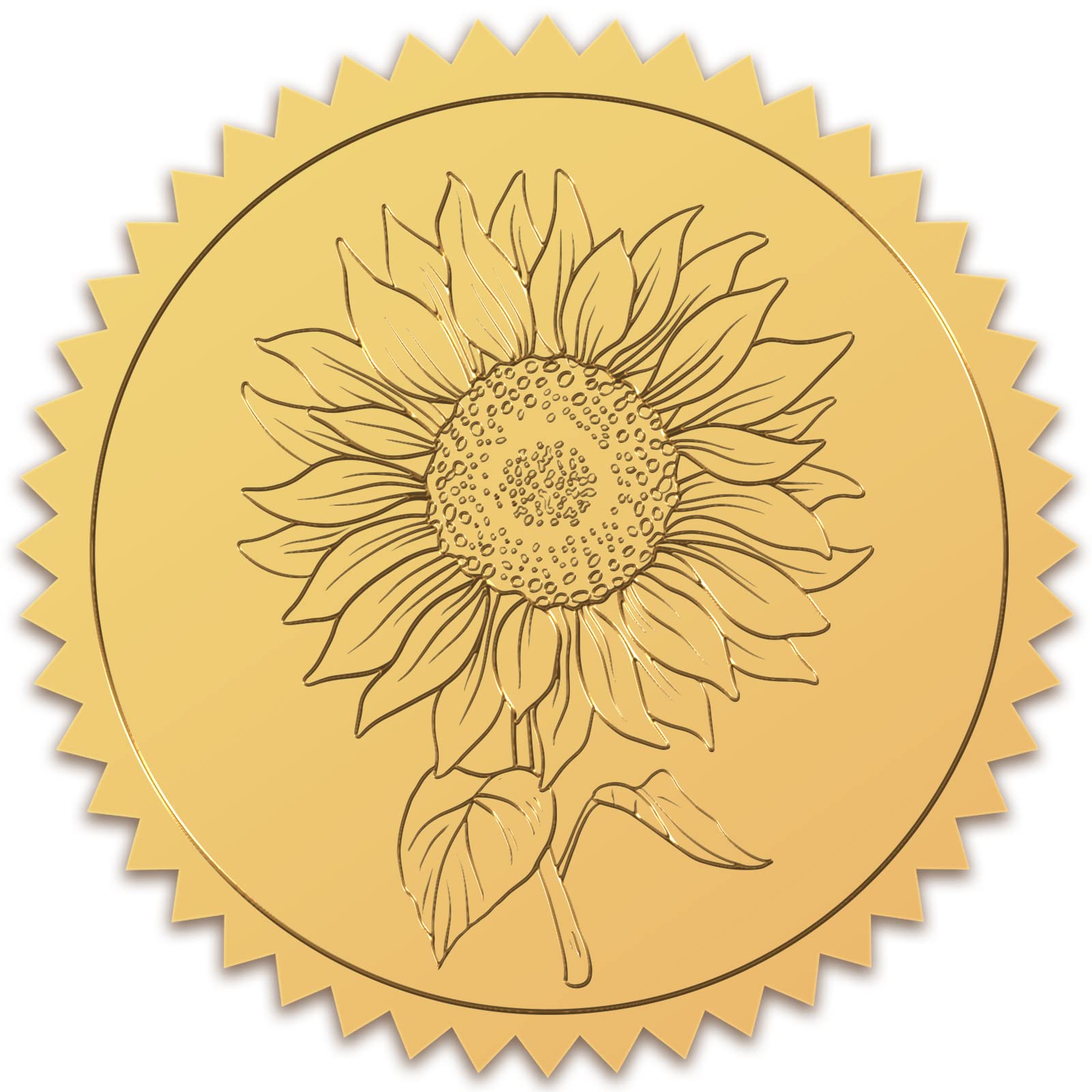 Sceaux ronds en forme de tournesol dorés pour autocollant diplôme