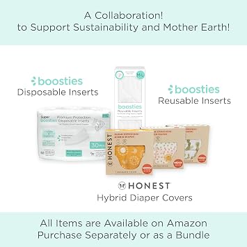 Honest Hybrid Cloth Diaper Covers with Pocket-Sling, Medium (12-25 Pound), Stops Nighttime Leaks, Use with Boosties Disposable or Reusable Insert, 3 Pack of Cotton Muslin Covers