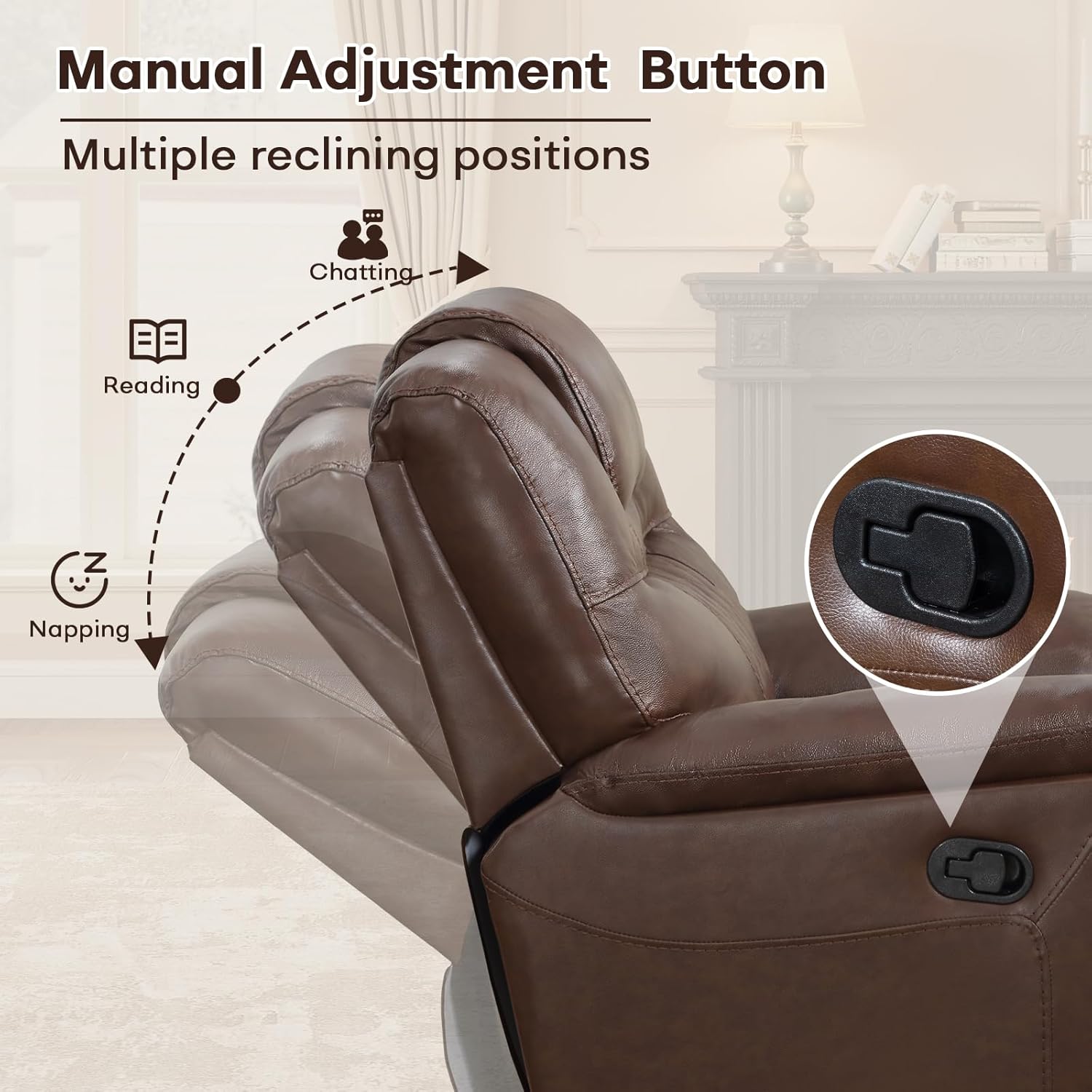 ANJ Genuine Leather Recliner Chair, Manual Reclining Chair with Ergonomic Design, Oversized Single Sofa Recliner with Soft Armrest and Flexible Footrest for Living Room,Red Brown