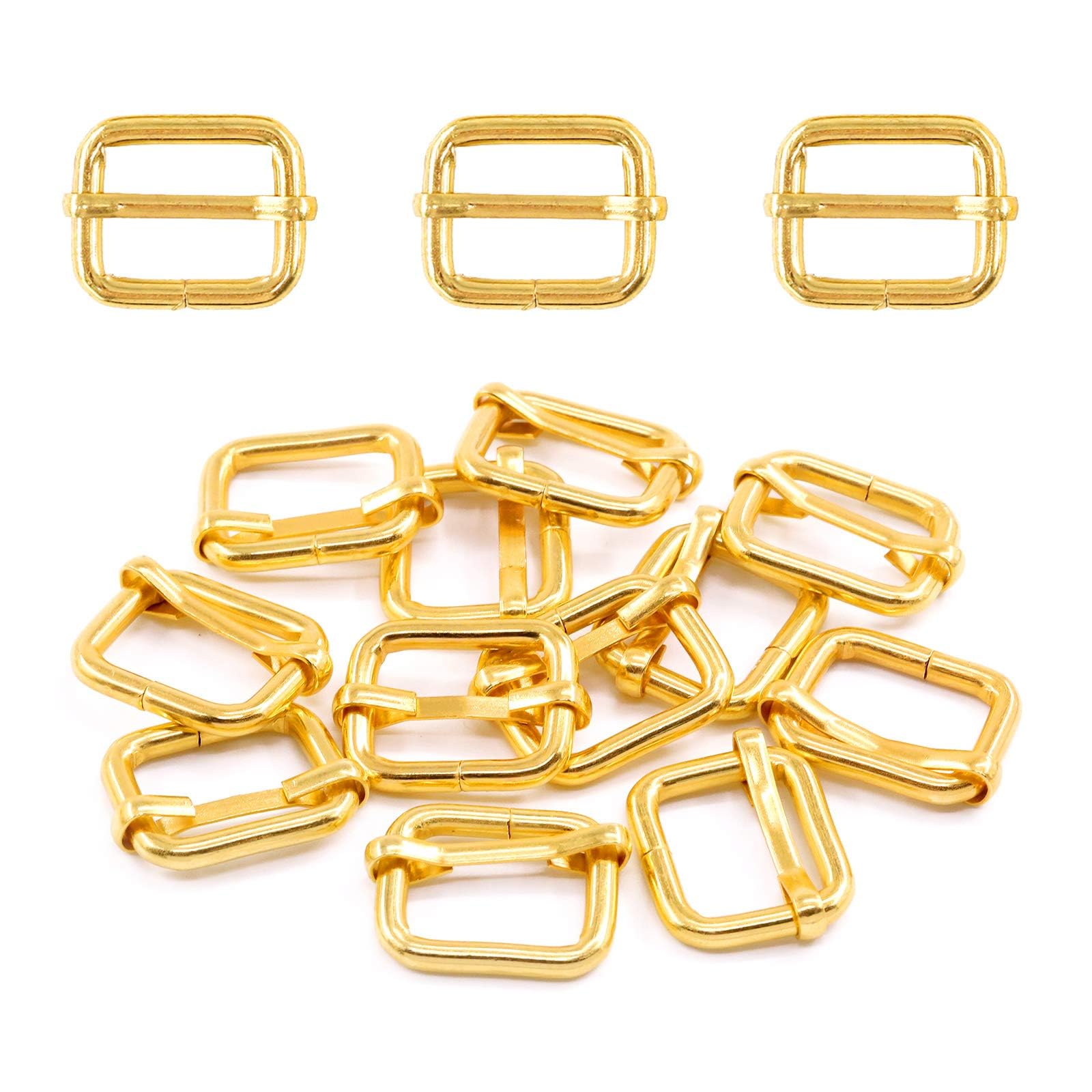 Swpeet 60Pcs 3/4 Inch - 20mm Gold Metal Rings Metal Rectangle Adjuster Triglides Slides Buckle, Roller Pin Buckles Slider Strap Adjuster Keychains for Belt Bags DIY(Gold, 3/4 Inch)