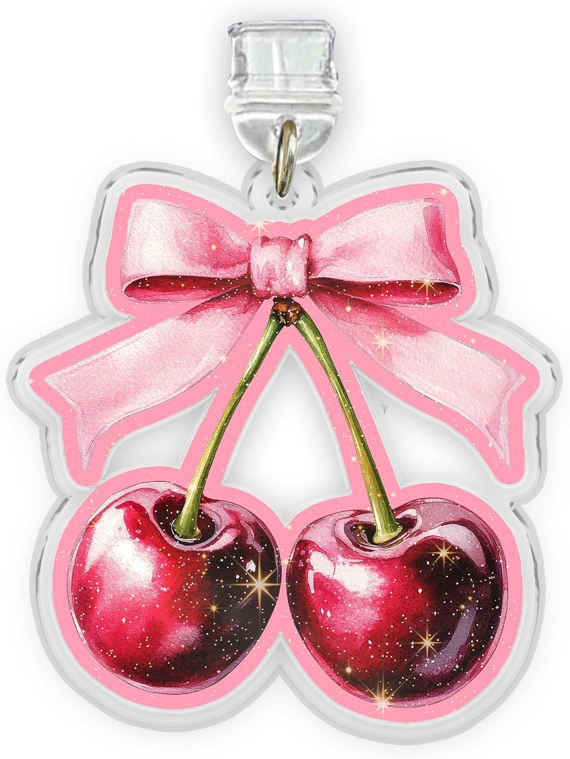 Cherry Bow Coquette Charm for E-Readers, Phone Dust Plug 1.5 Inches Girly Positive Cute, Lightning/Type C Dust Plug, Acrylic Material, Accessories DIY Gifts for Coworker Friend Dad Mom