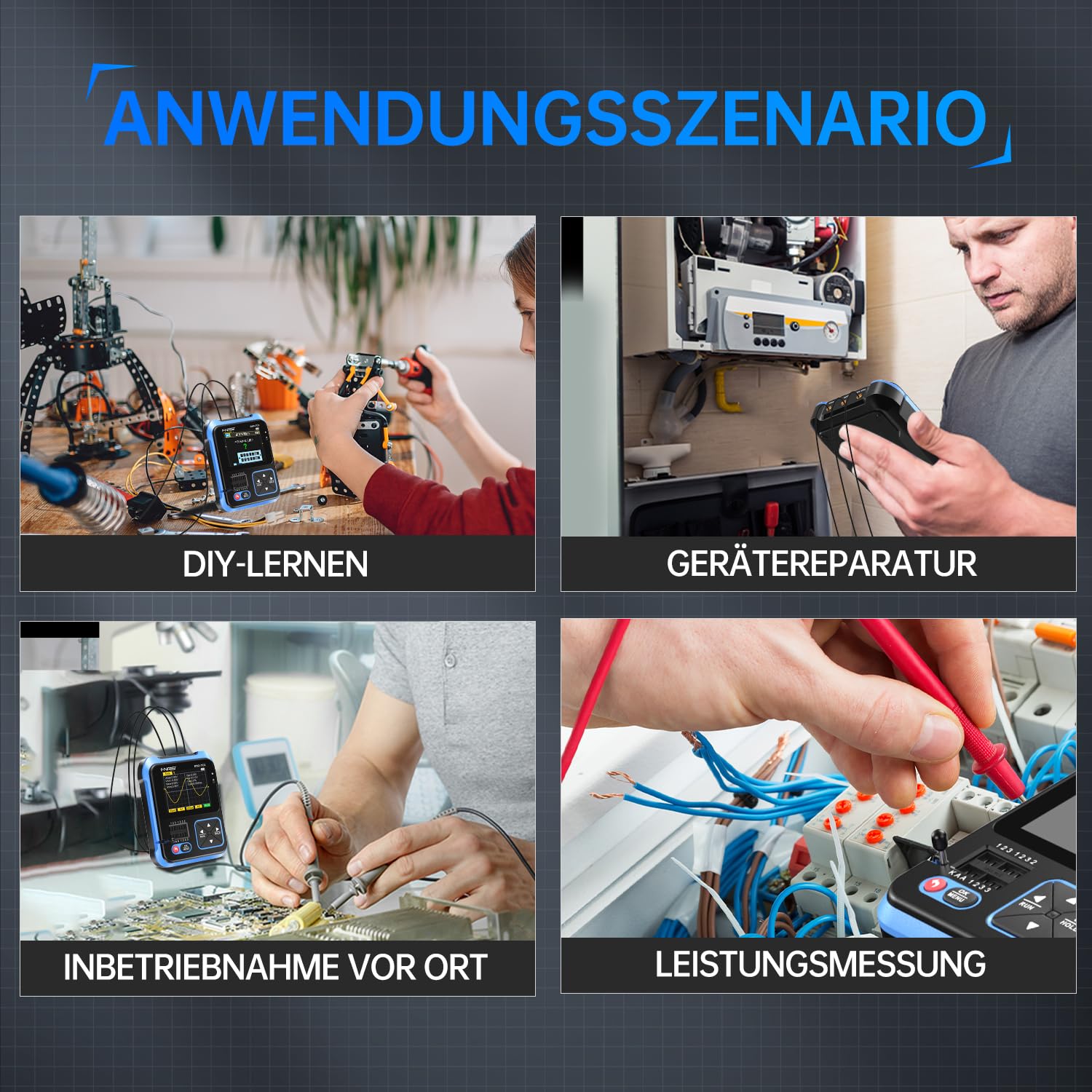 FNIRSI DSO-TC3 Oszilloskop – 3IN1 Handoszilloskop & DDS Signalgenerator & Transistortester, 500kHz Bandbreite, 10 MSa/s Abtastrate, 6 Arten von Wellenformen, Transistormessung