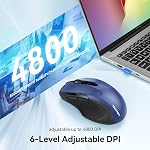 TECKNET Bluetooth Mouse Jiggler, Rechargeable Wireless Mouse (BT5.0/3.0 & 2.4G) 4800 DPI Optical Tracking, 6 Adjustable DPI, Quiet Clicks, 6 Buttons USB A Mouse Wide Compatibility - Blue