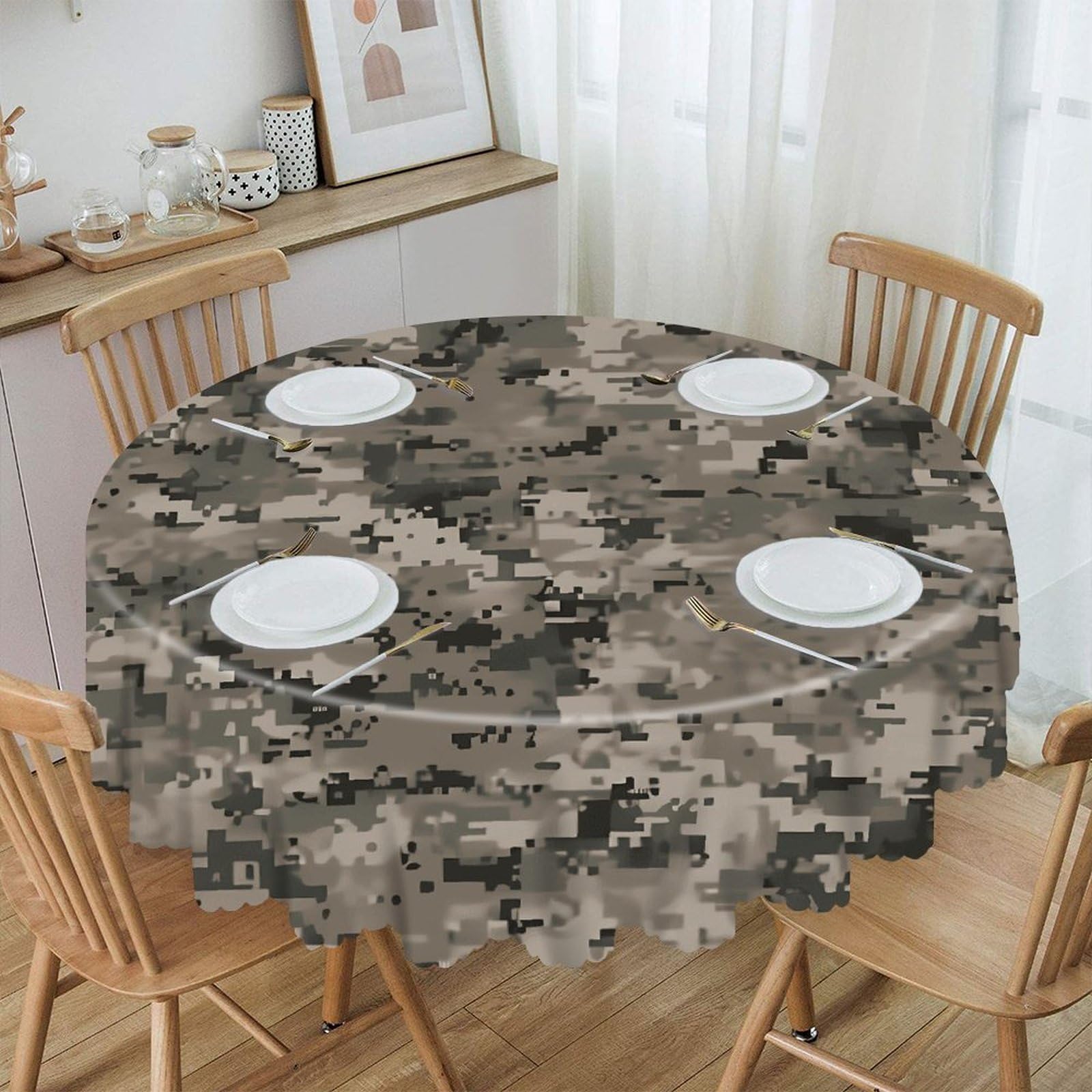 VstaDank Army Digital Camouflage Round Tablecloth Premium Polyester Table Cloth Heavy Duty Washable Fabric Tablecloth Waterproof Holiday Table Cover Decorative Tablecloths for Dining 60"