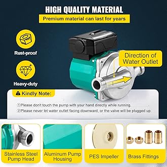 VEVOR Hot Water Recirculating Pump, 93W, 110V Water Circulator Pump, Circulation Pump, 3/4″ G Thread to 1/2″ NPT Brass Adapter, Stainless Steel Head, 3 Speed Control for Electric Water Heater System
