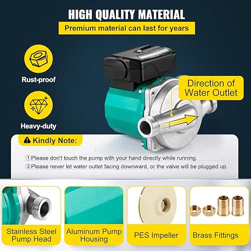 Miniatura 3 de VEVOR Bomba de recirculación de agua caliente, 93W, Bomba de circulación de agua de 110V, Bomba de circulación, Rosca G de 3/4 ″ a adaptador