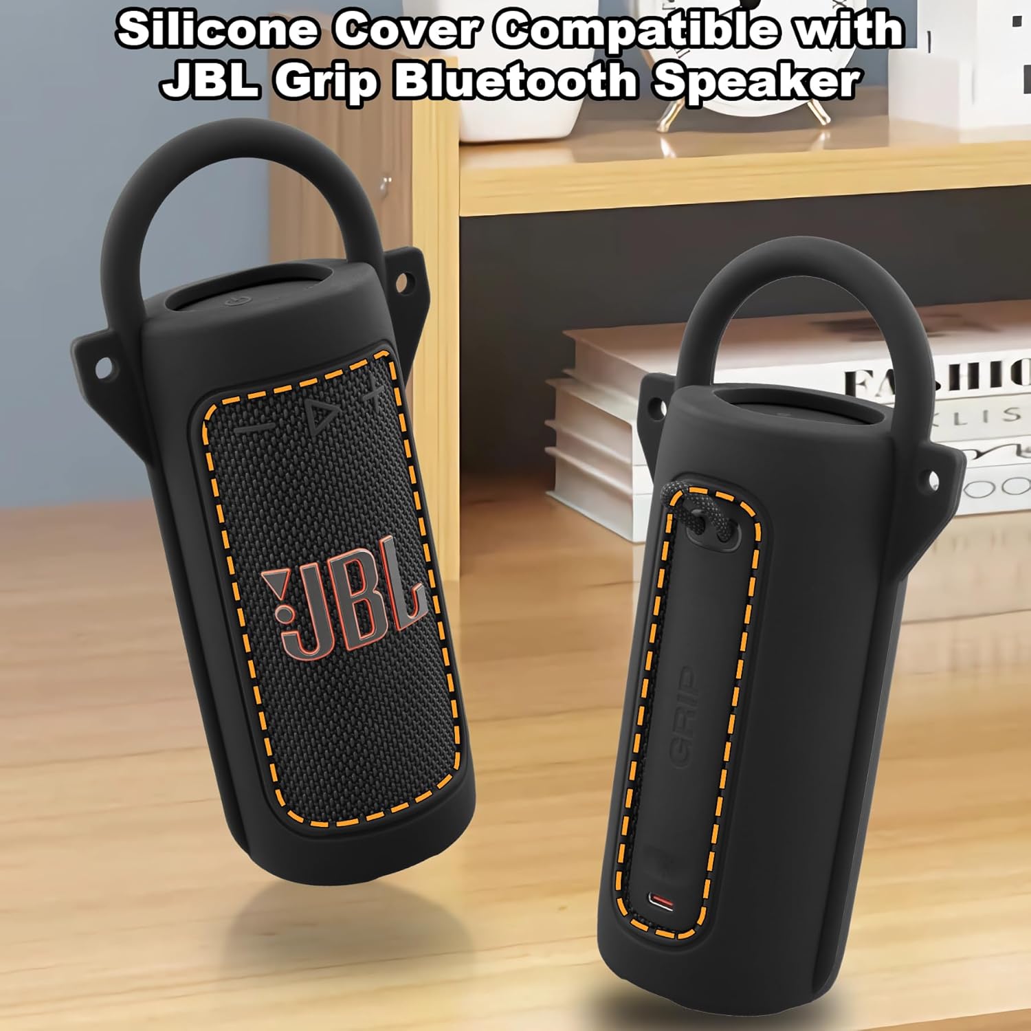 for JBL Grip Portable Waterproof Speaker Silicone Case, Portable Travel Soft Cover with Shoulder Strap and Carabiner, Protective Skin Case (Black) - co2CREA - Image 3