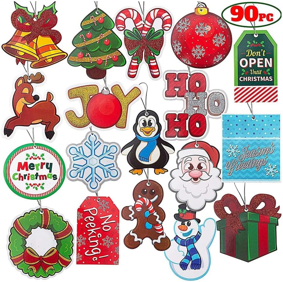 JOYIN 90 Pieces Large Present Tag with Untied String in 18 Assorted Designs Holiday Party Decoration for Present Wrap Label Package Name Card