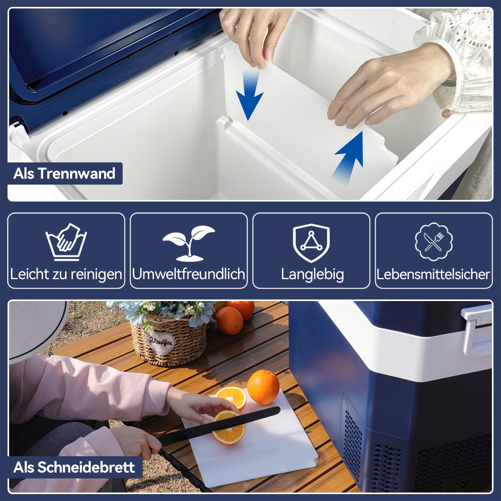 BINGI Kompressor Kühlbox 42L Tragbarer Auto-Kühlschrank 12/24V DC und 230V AC Mini Gefrierschrank für Auto, LKW, Camping, Wohnmobil und Zuhause (15℃ bis -18℃)