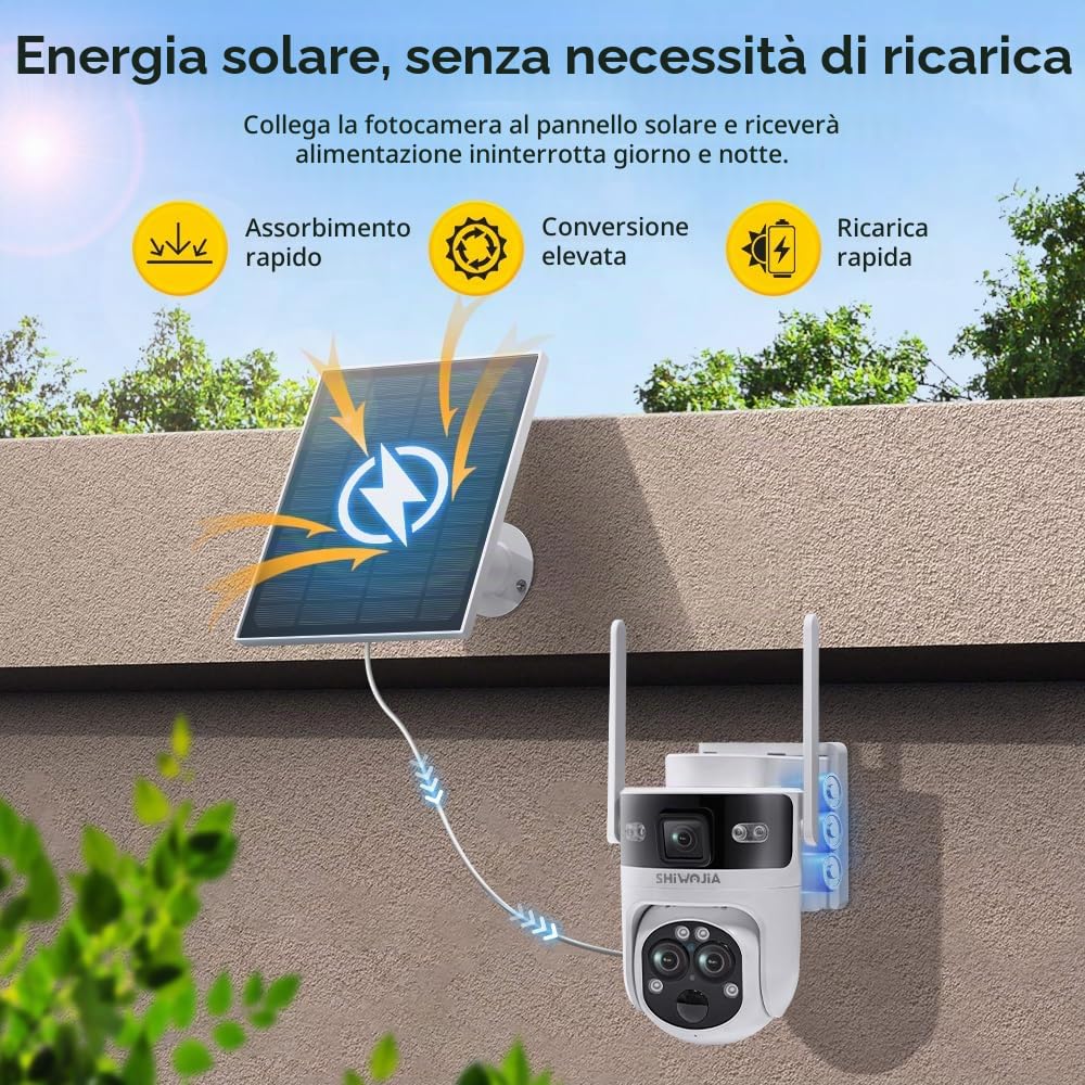 SHIWOJIA Telecamera con SIM Esterno Solar, 2K 4MP 360° PTZ 2K 4MP Telecamera di Sorveglianza con Doppio Obiettivo e Doppio Schermo,15X Zoom, Night Visione, Audio a 2 vie, Rilevamento del Movimento